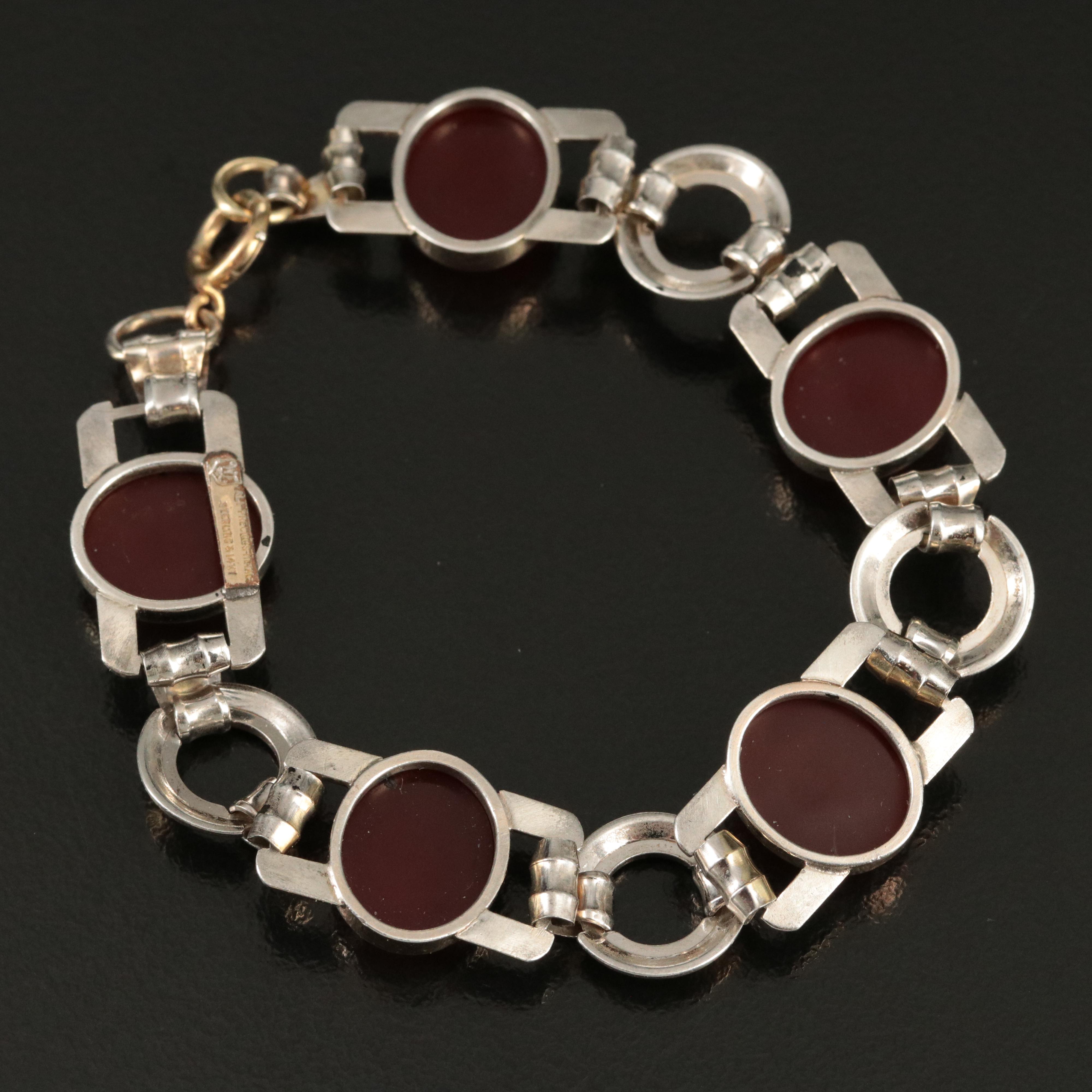 1930s Deco Walter Lampl Sterling Sard Bracelet