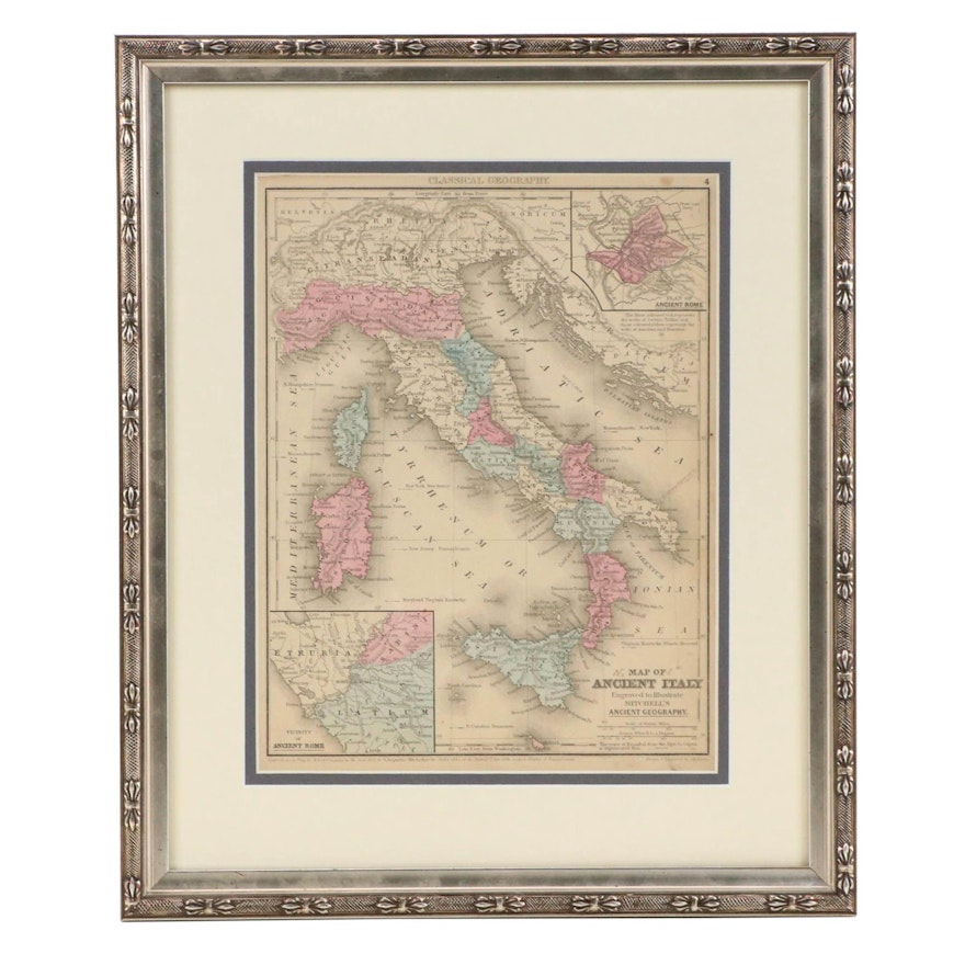 Mitchell's Ancient Geography Hand-Colored Engraved Map of Ancient Italy, 1844