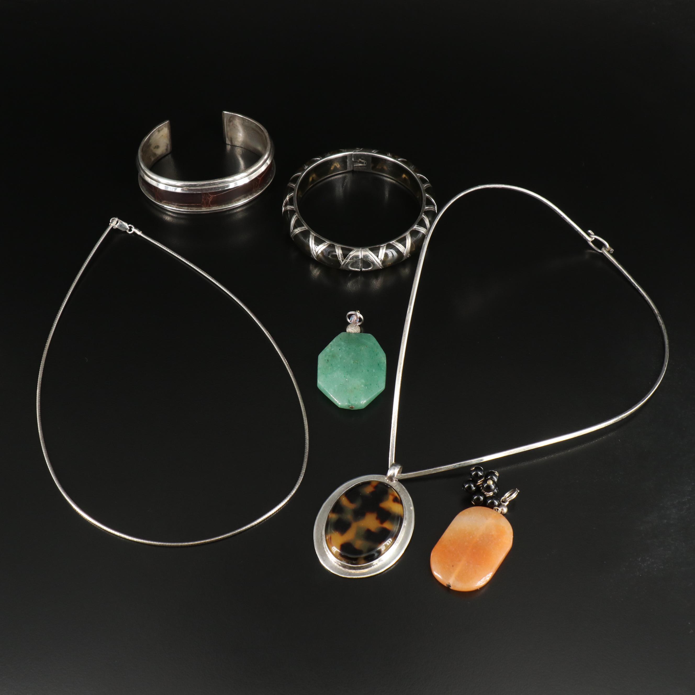 Sterling Bracelets and Necklace Including Faux Tortoise Shell