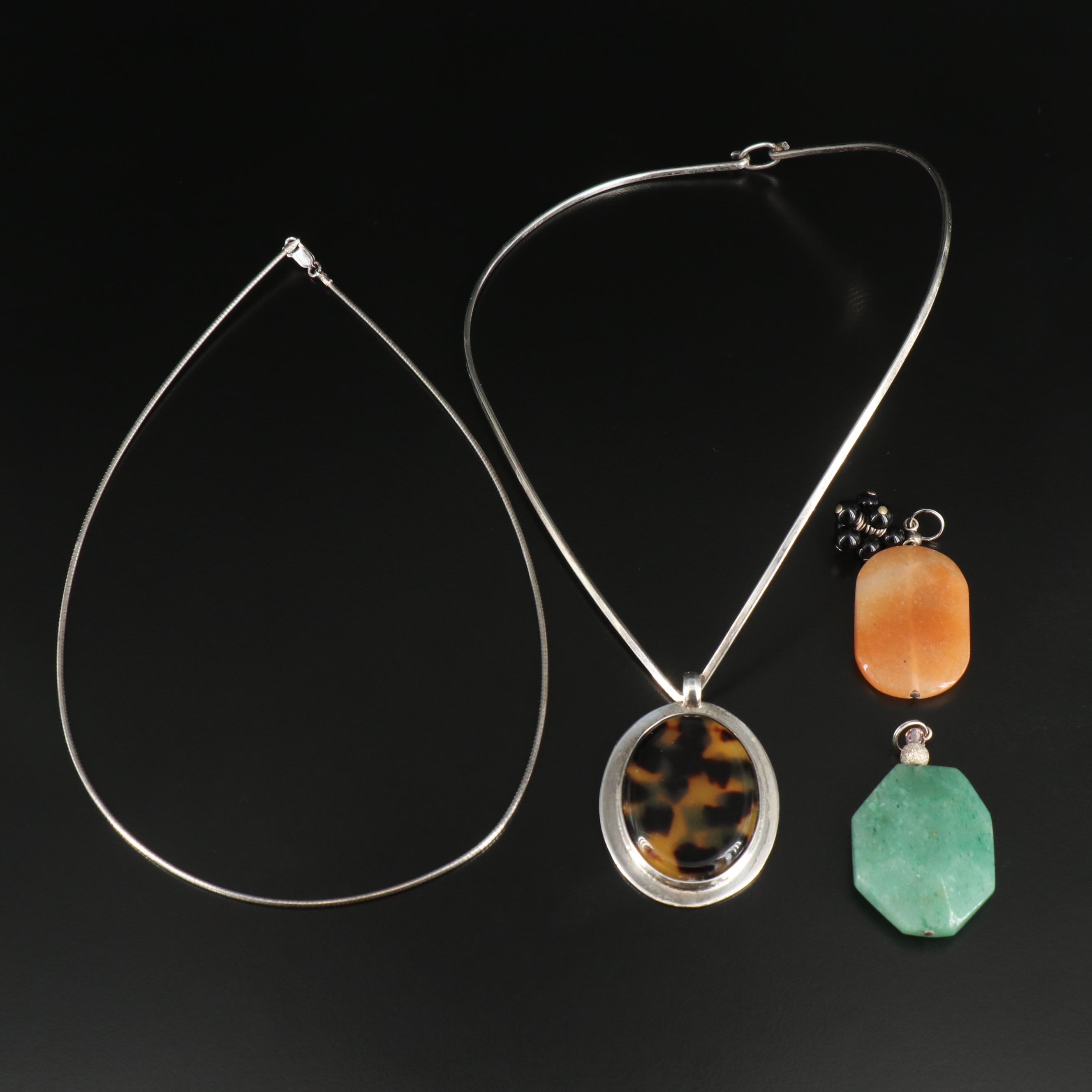Sterling Bracelets and Necklace Including Faux Tortoise Shell
