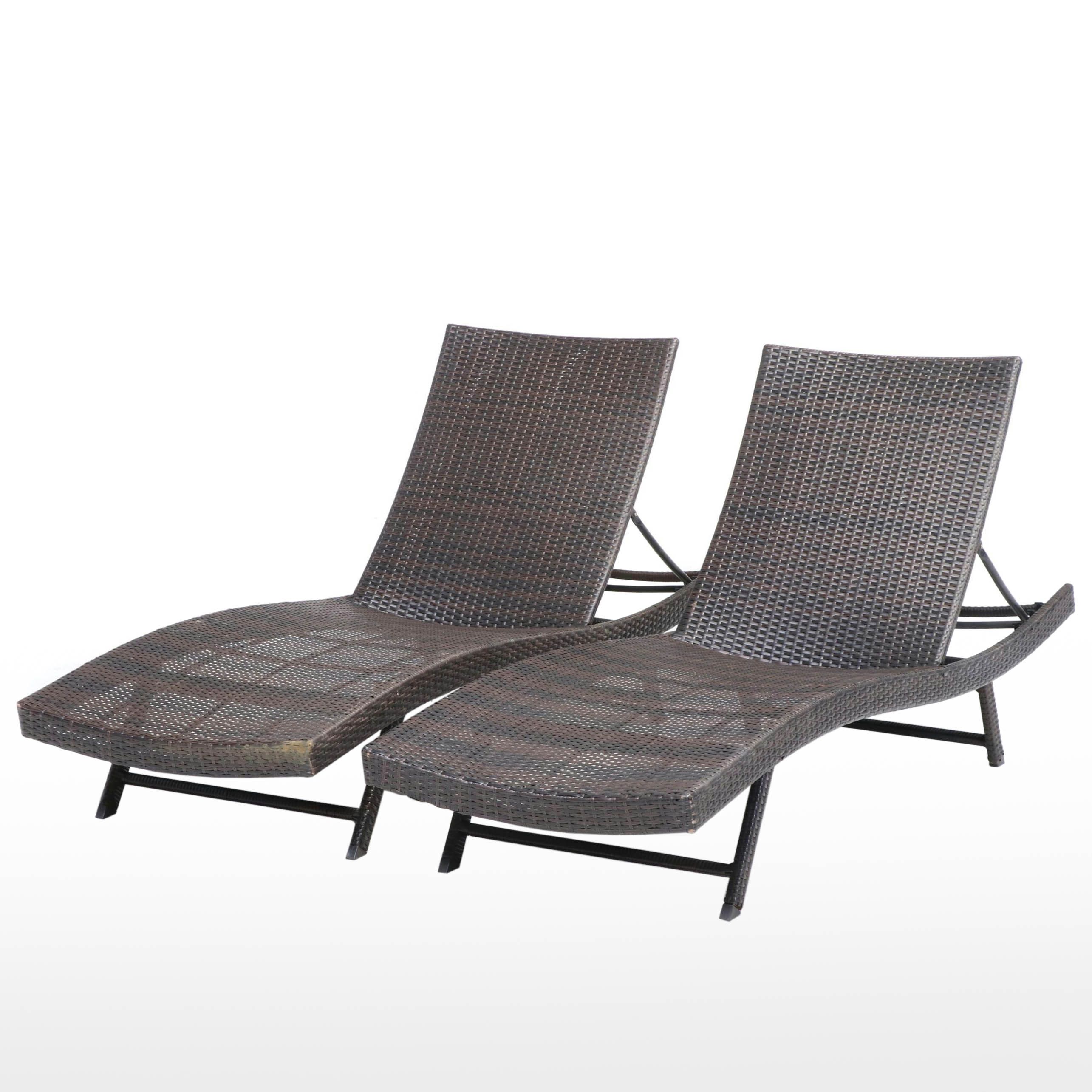Pair of Resin Wicker Folding Patio Chaise Lounges with Adjustable Backs