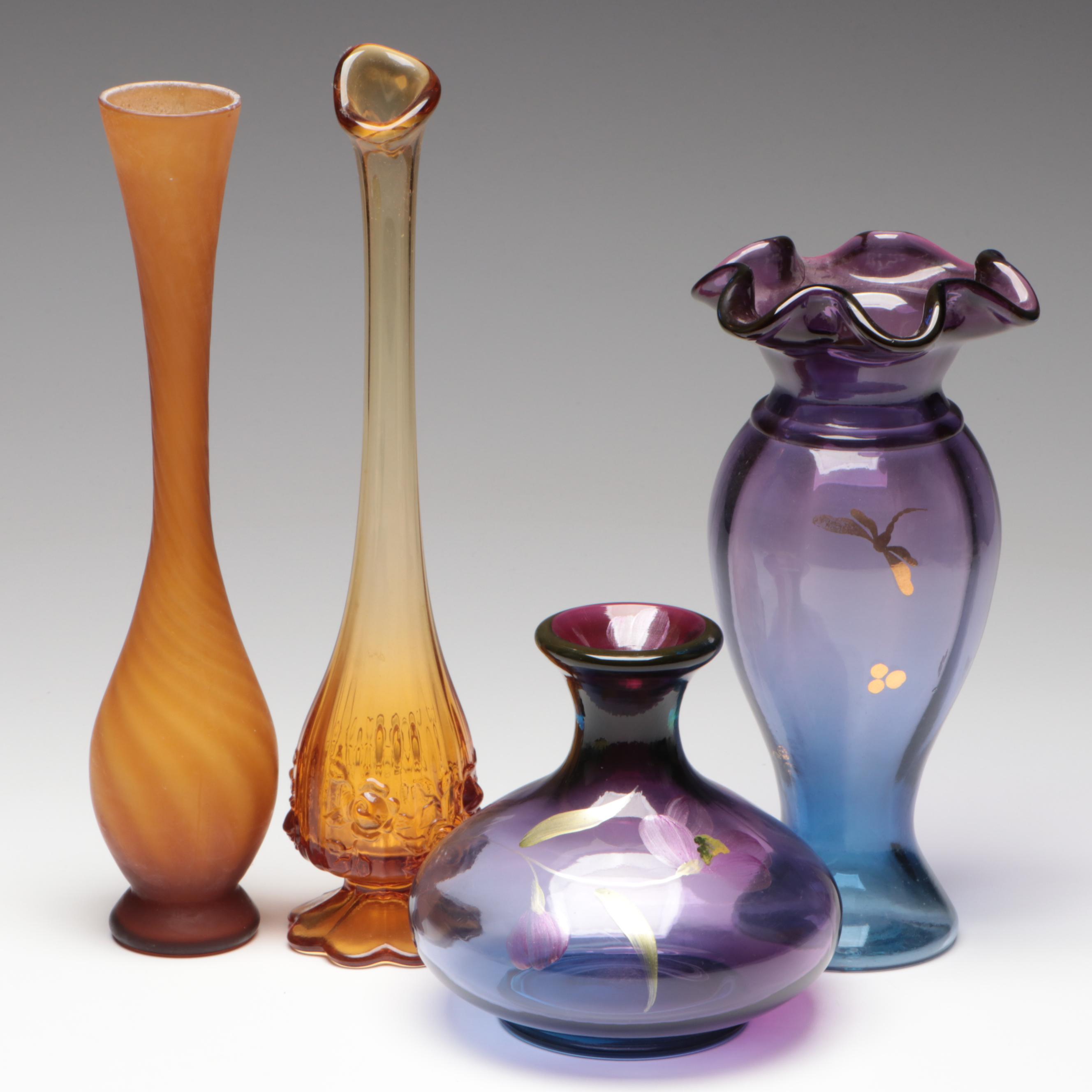 Art Glass Vases Including Hand-Painted Fenton Glass