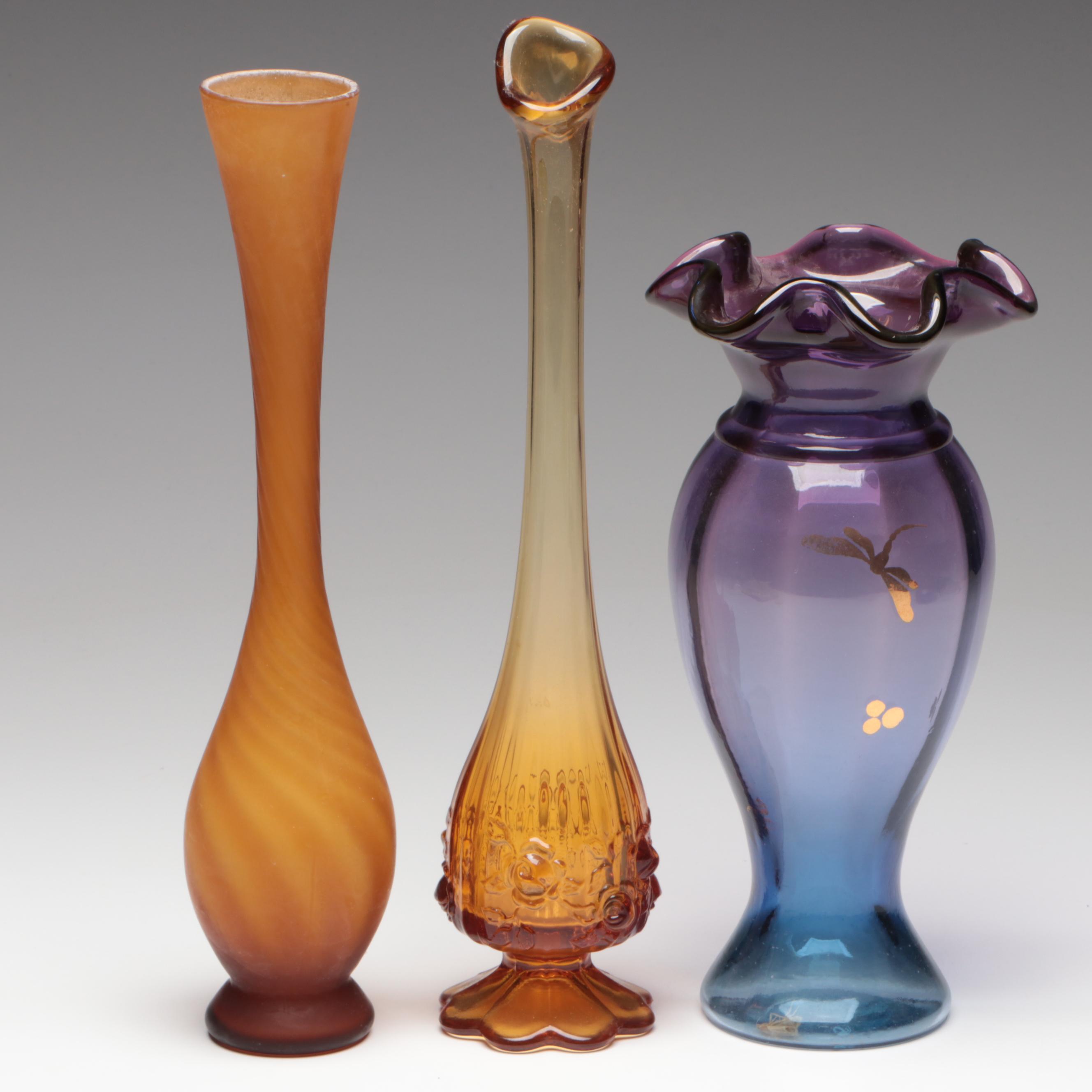 Art Glass Vases Including Hand-Painted Fenton Glass