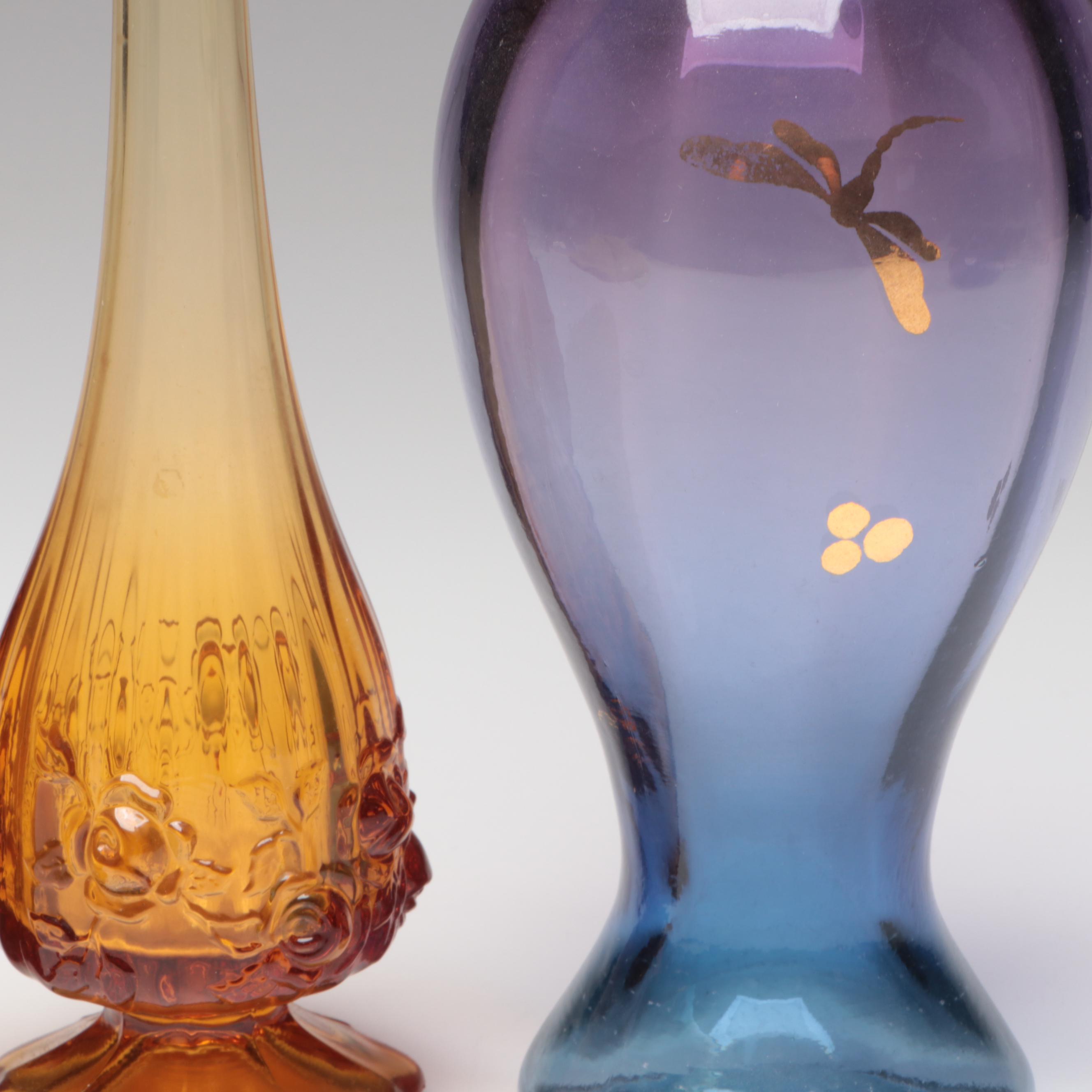 Art Glass Vases Including Hand-Painted Fenton Glass