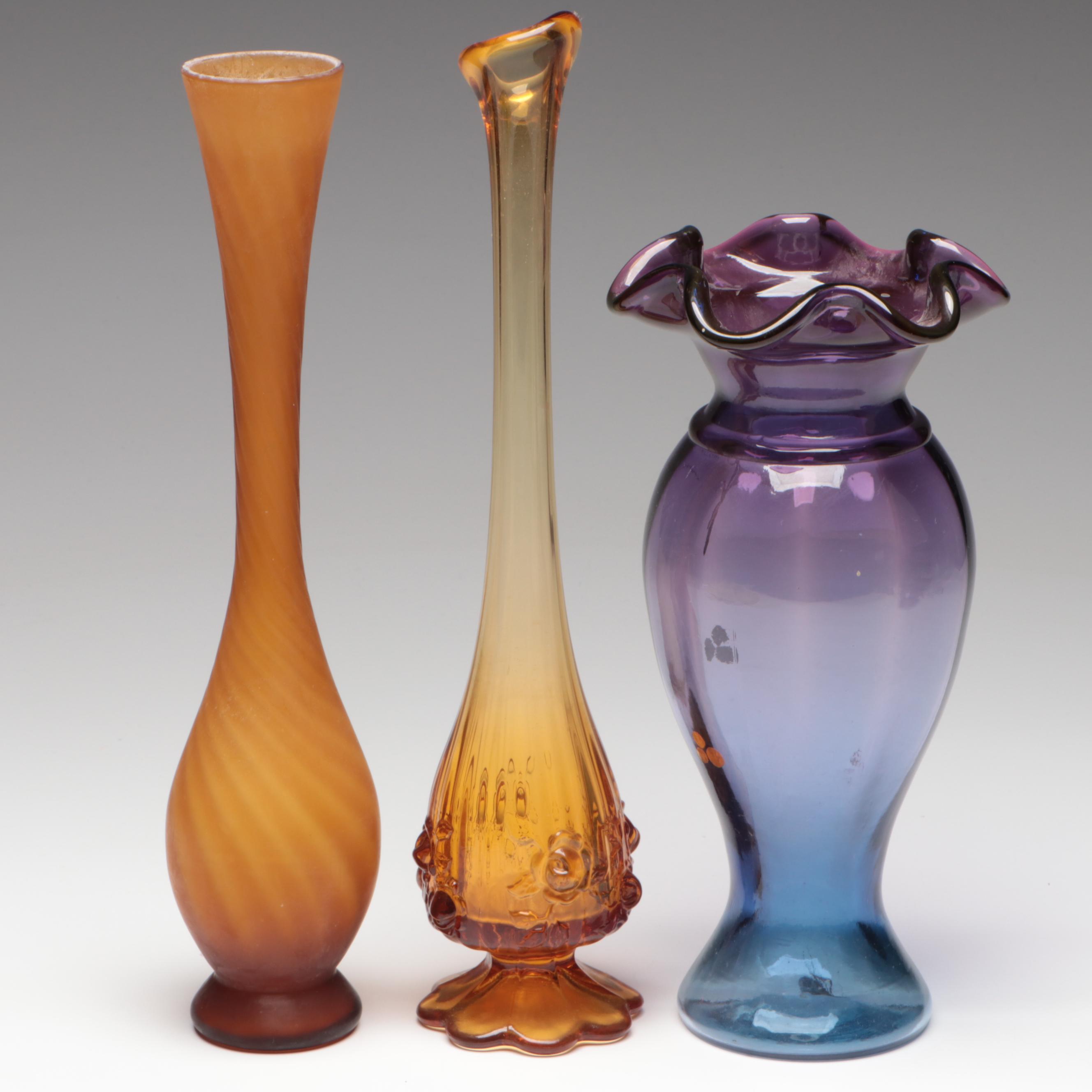Art Glass Vases Including Hand-Painted Fenton Glass