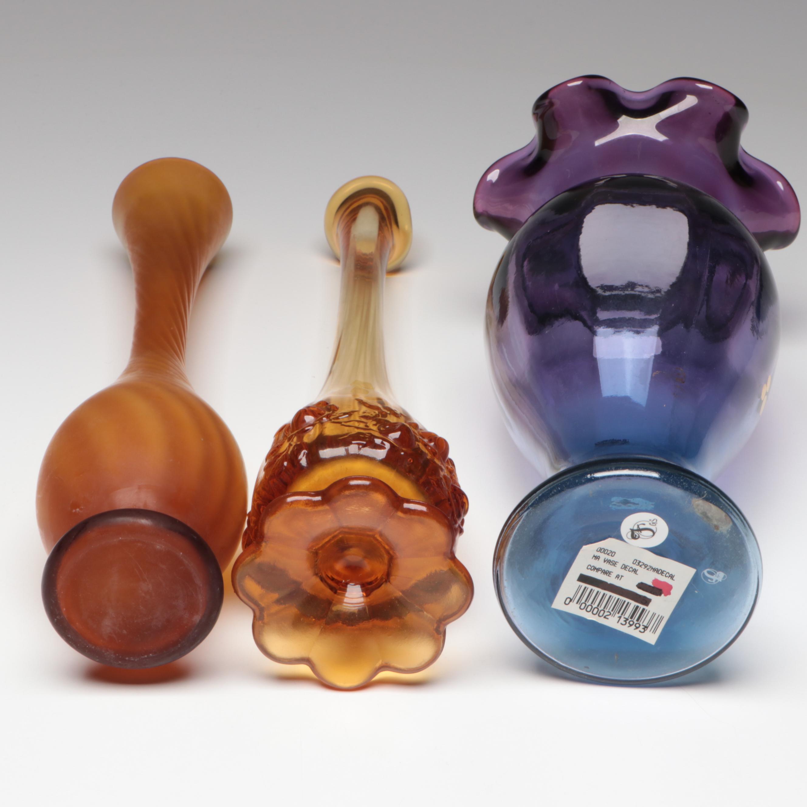 Art Glass Vases Including Hand-Painted Fenton Glass