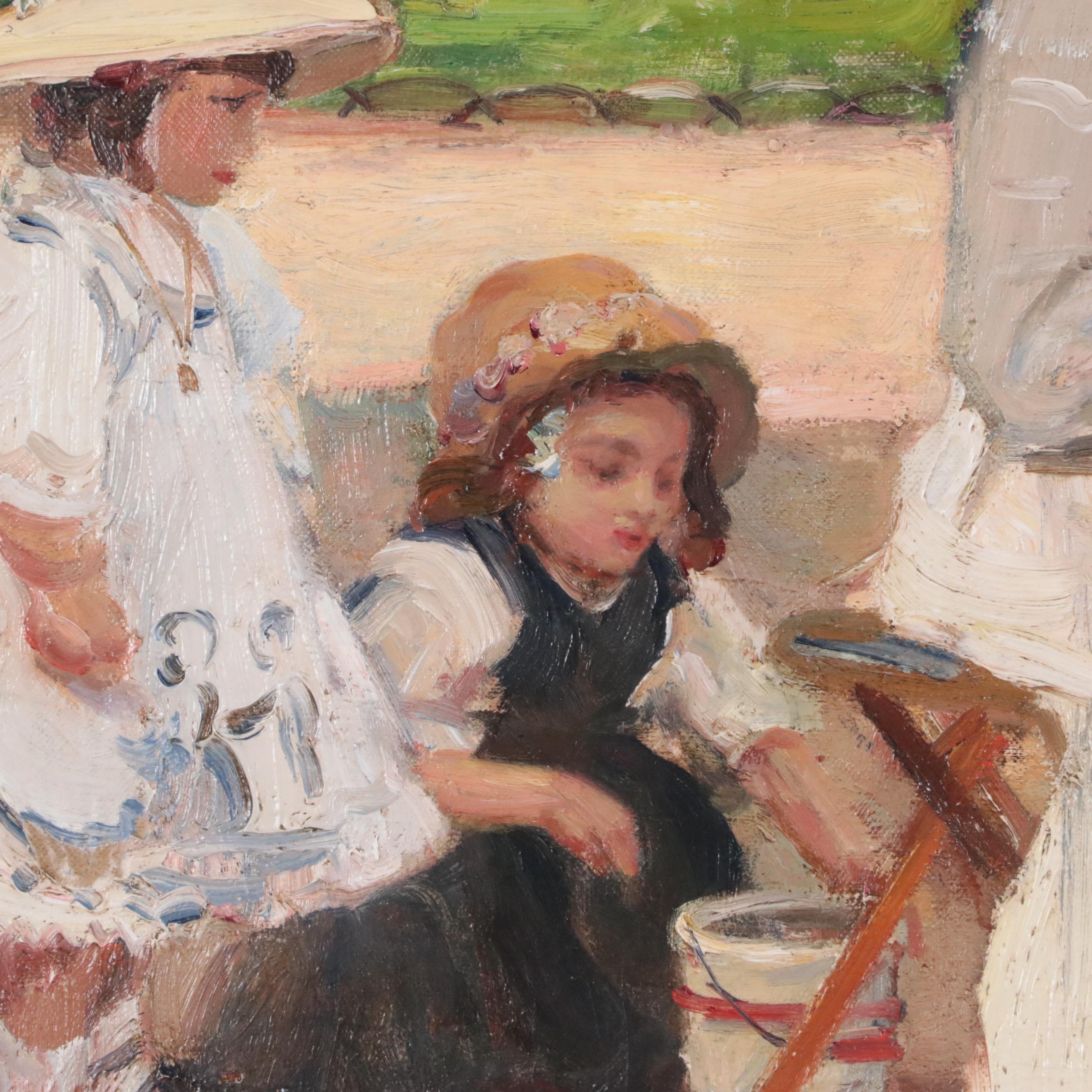 Paul Michel Dupuy Oil Painting "On a Sunday Afternoon," 1911