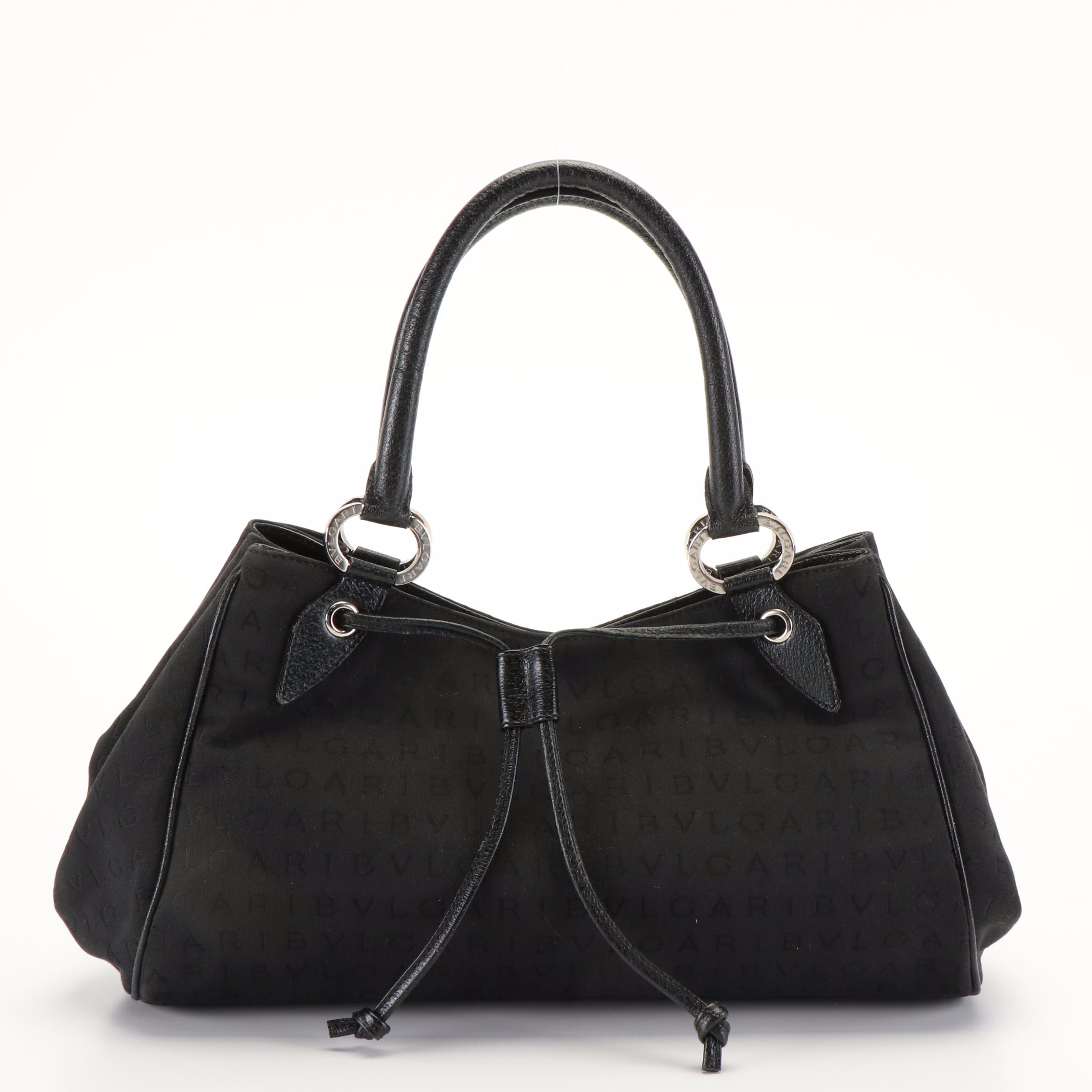 BVLGARI Logomania Tote Bag in Black Jacquard Canvas