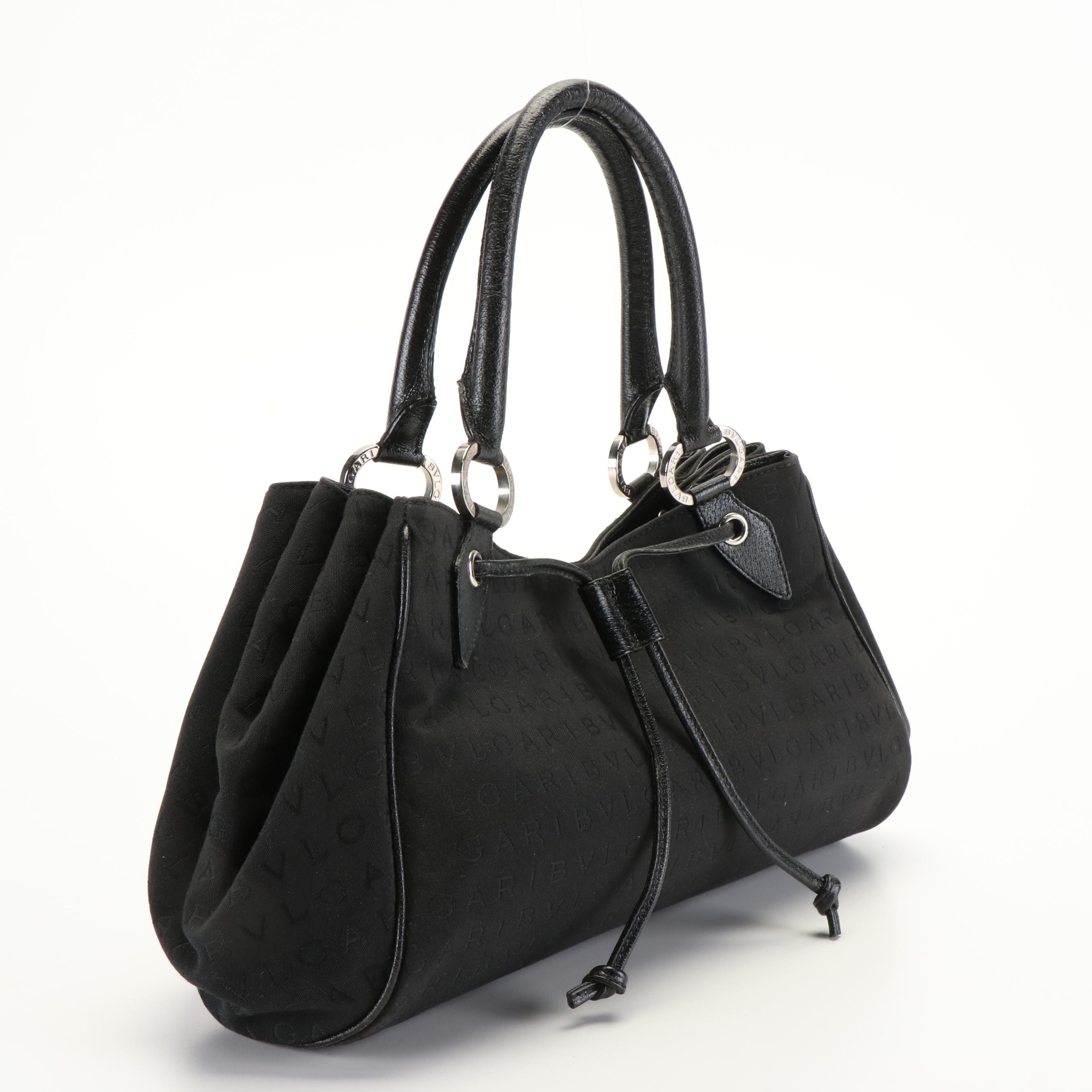 BVLGARI Logomania Tote Bag in Black Jacquard Canvas