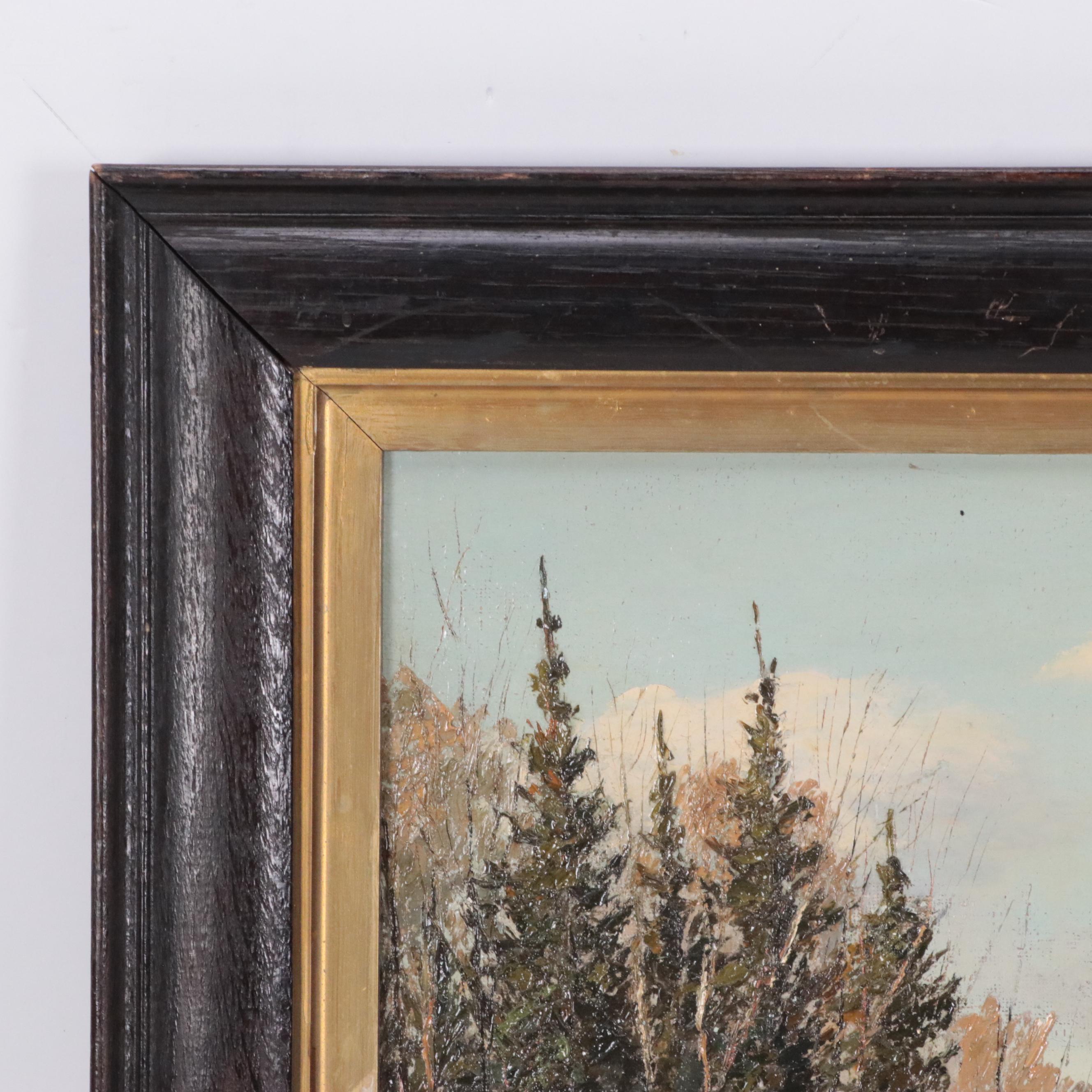 Oil Painting of a Winter Landscape with Horse Drawn Carriage