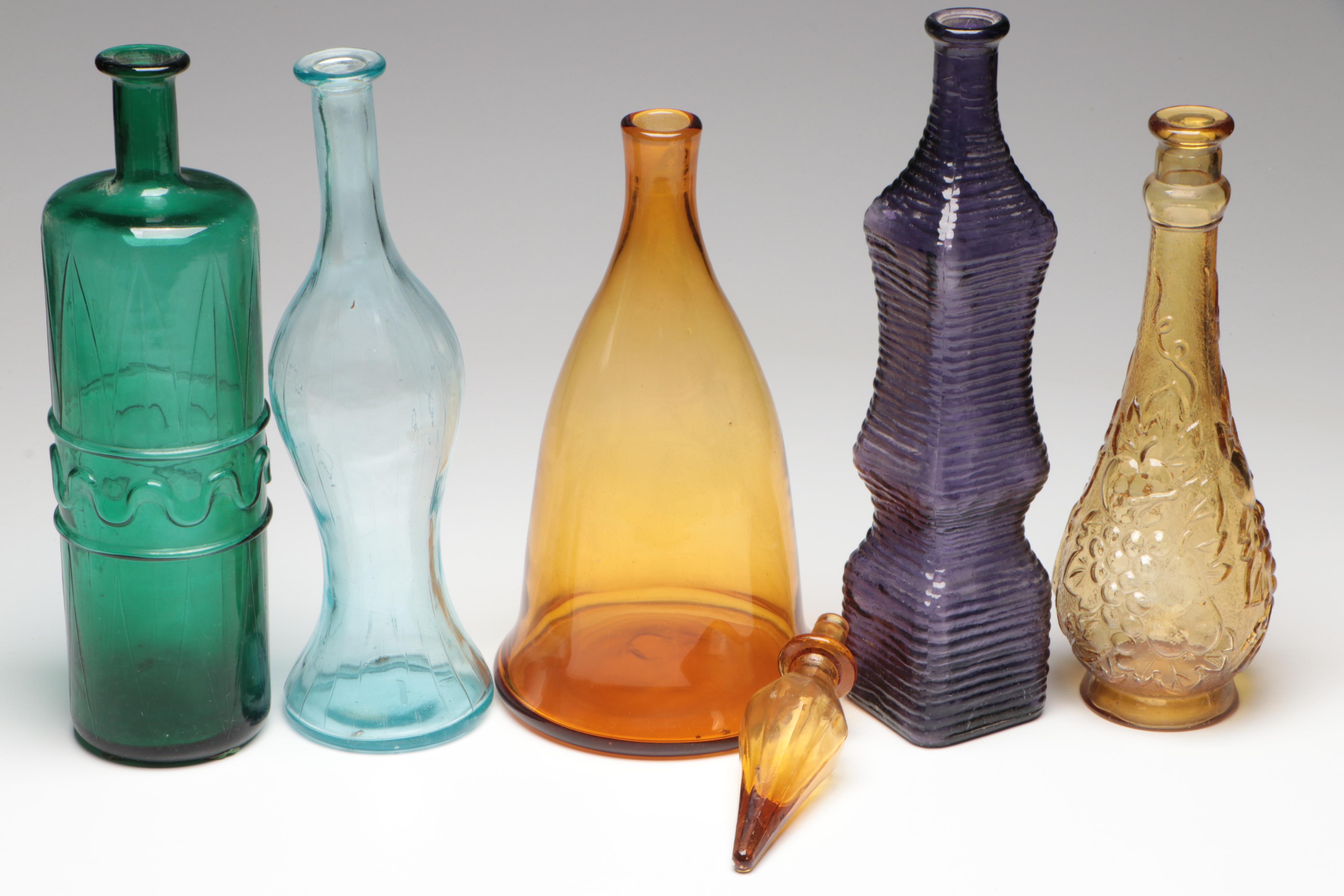 Amber Glass Decanter with Other Bottle Vases