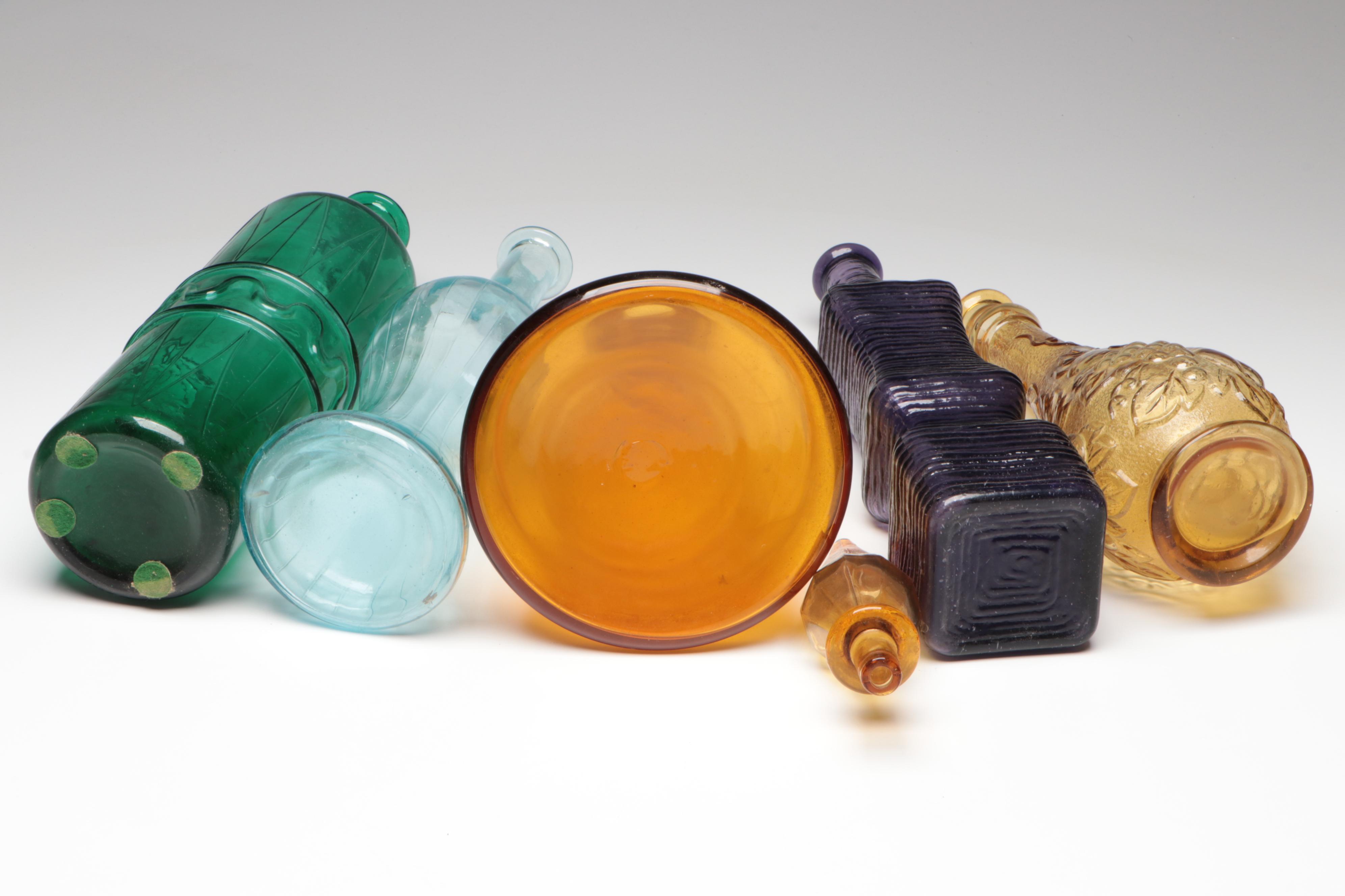 Amber Glass Decanter with Other Bottle Vases