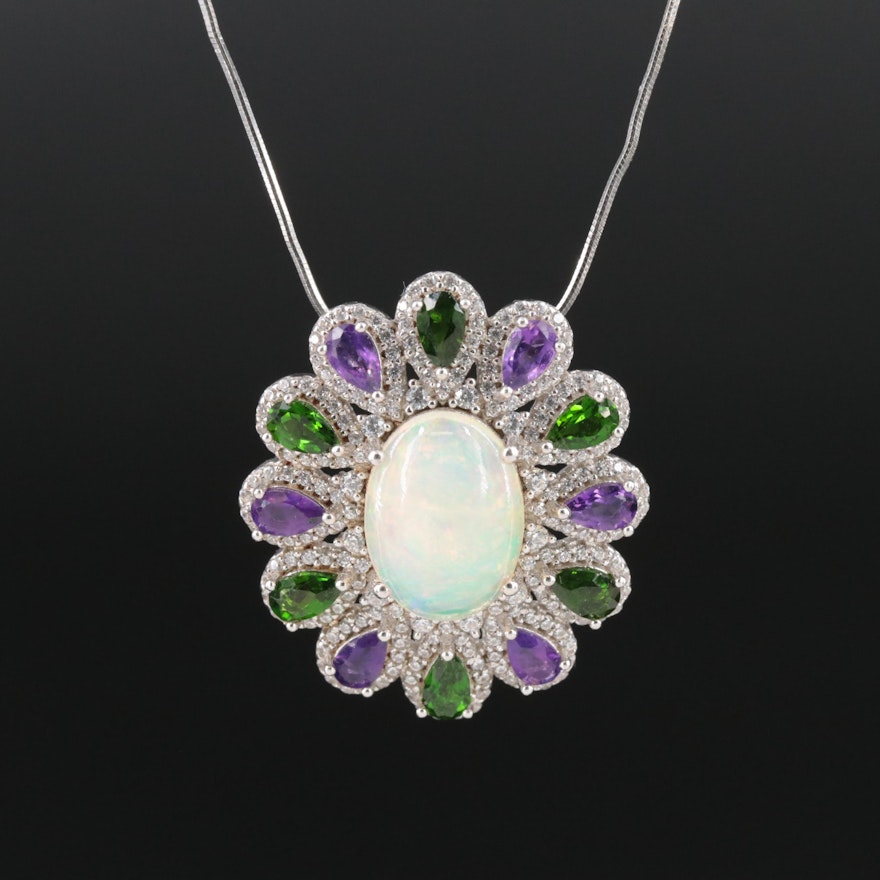 Sterling Opal and Gemstone Pendant Necklace | EBTH