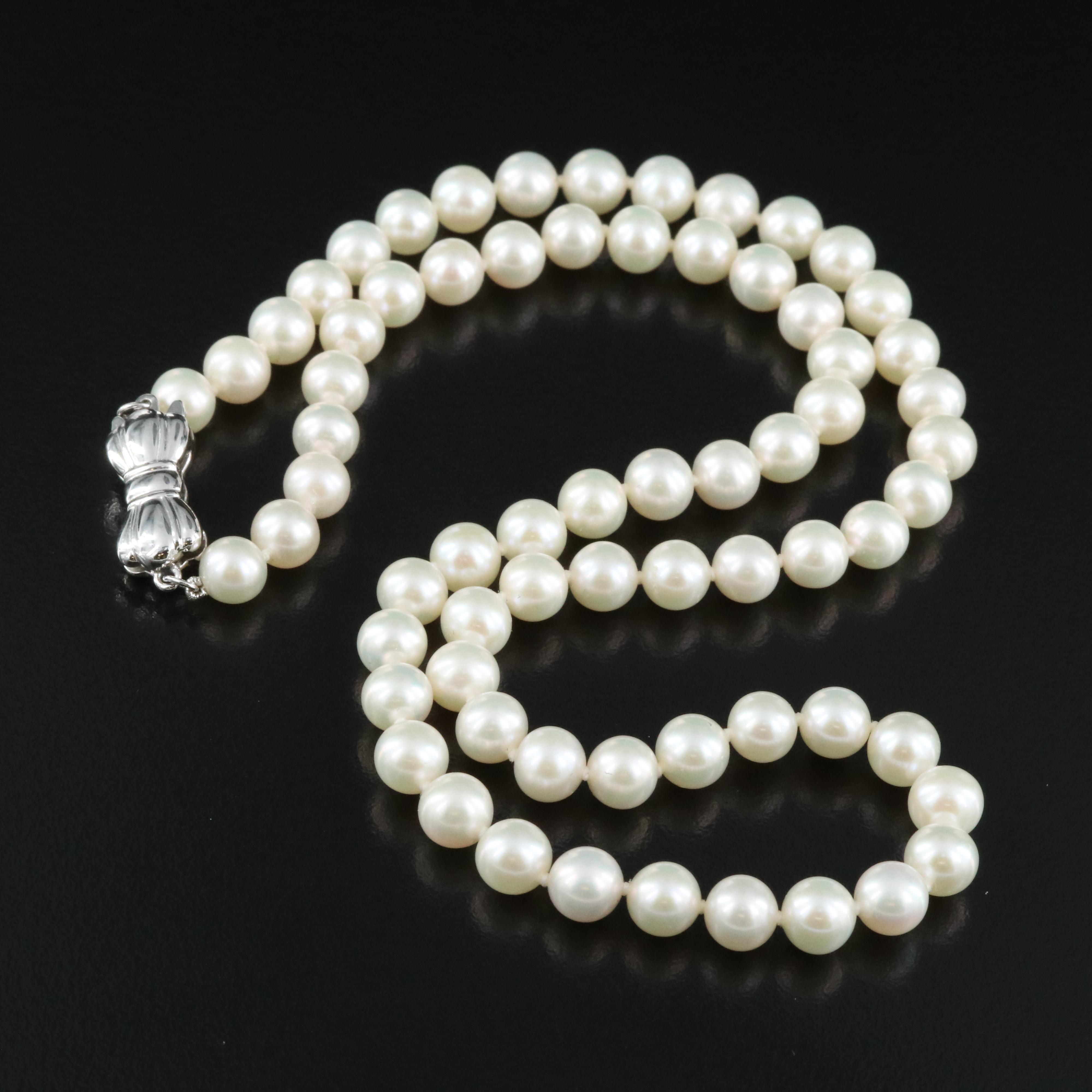 Blue Lagoon by Mikimoto Pearl Necklace with Sterling Bow Clasp