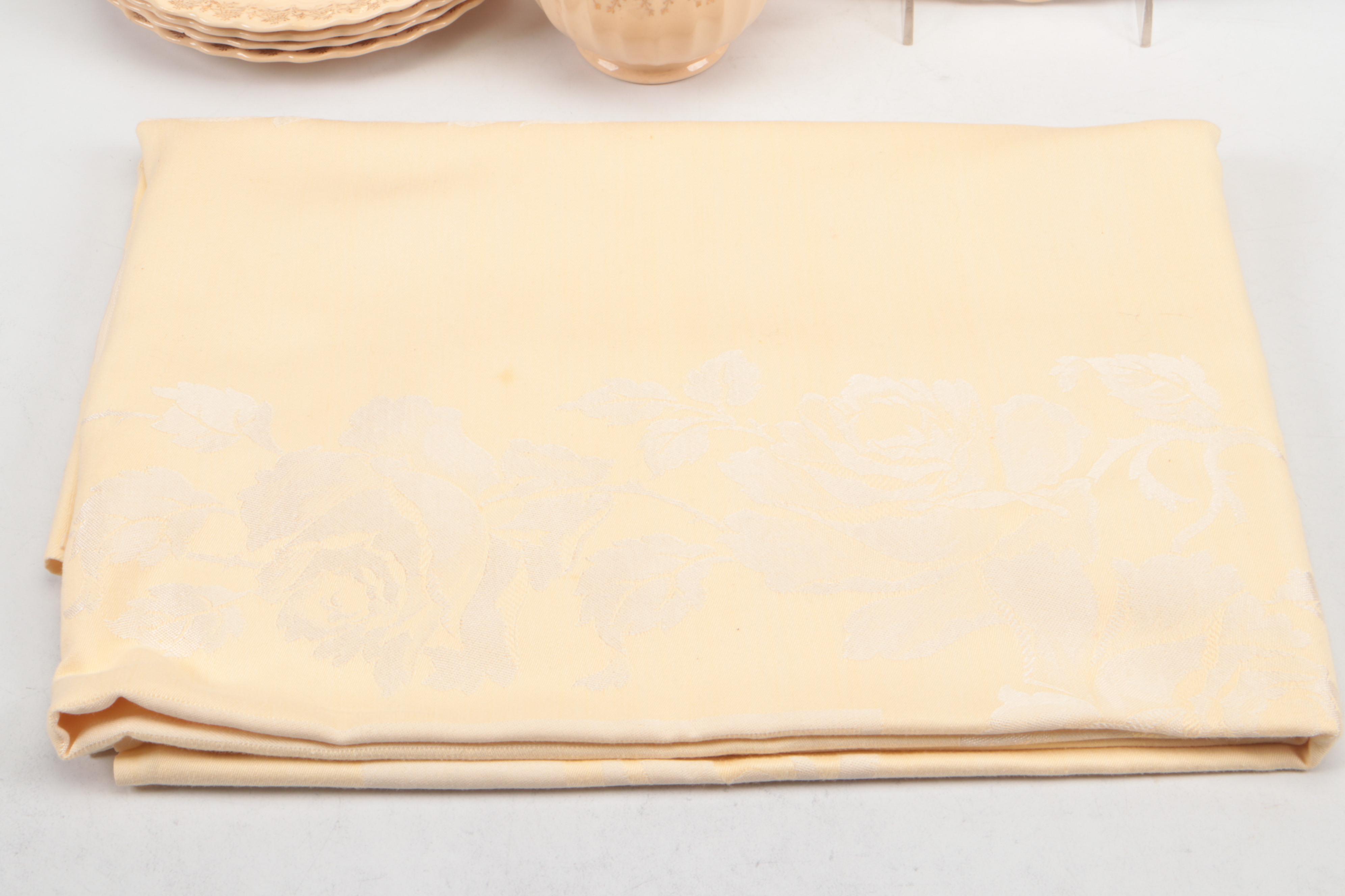 Sebring "Buddha" Dinnerware and Serving Pieces with Table Linens, 20th Century