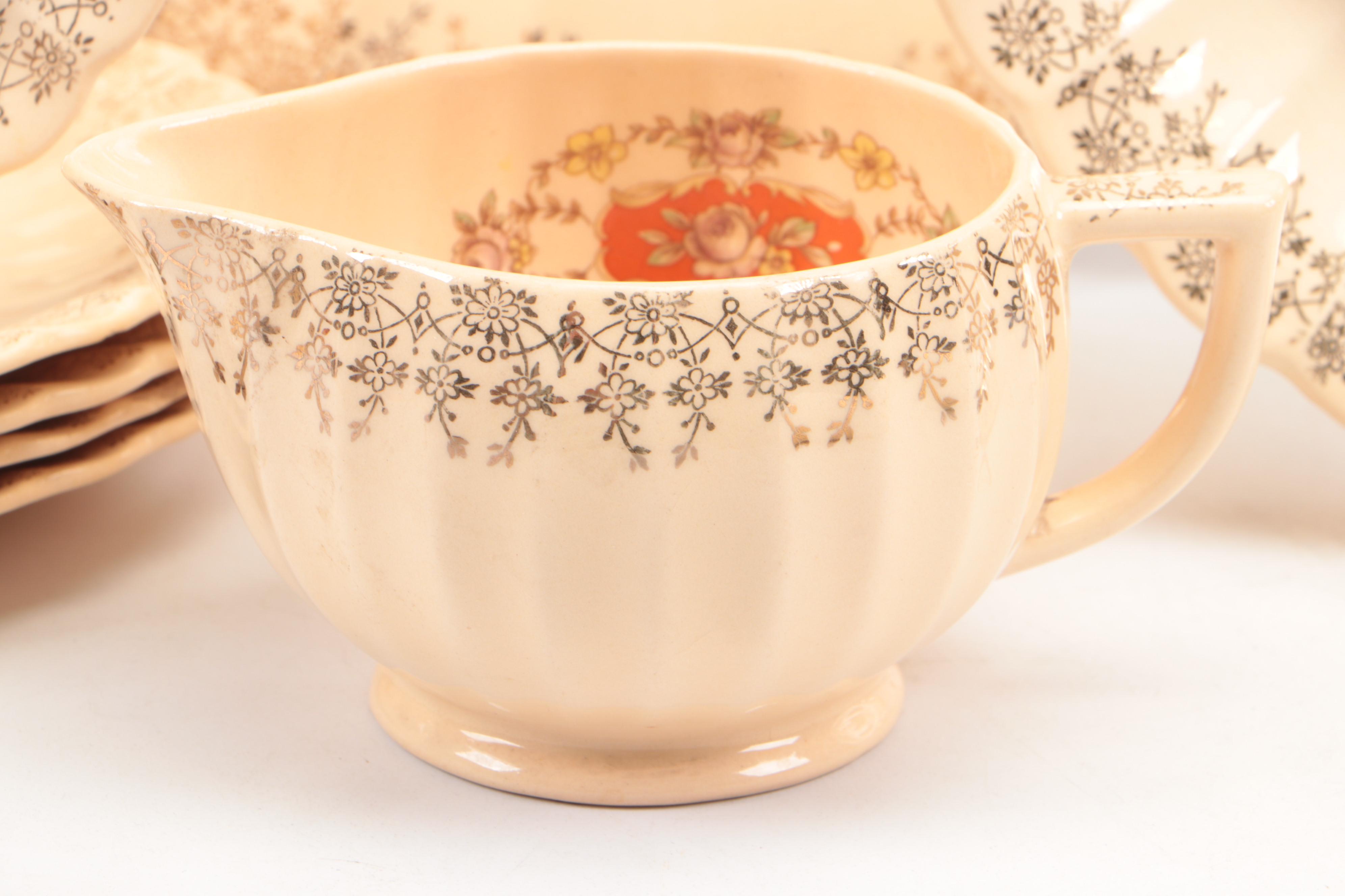 Sebring "Buddha" Dinnerware and Serving Pieces with Table Linens, 20th Century