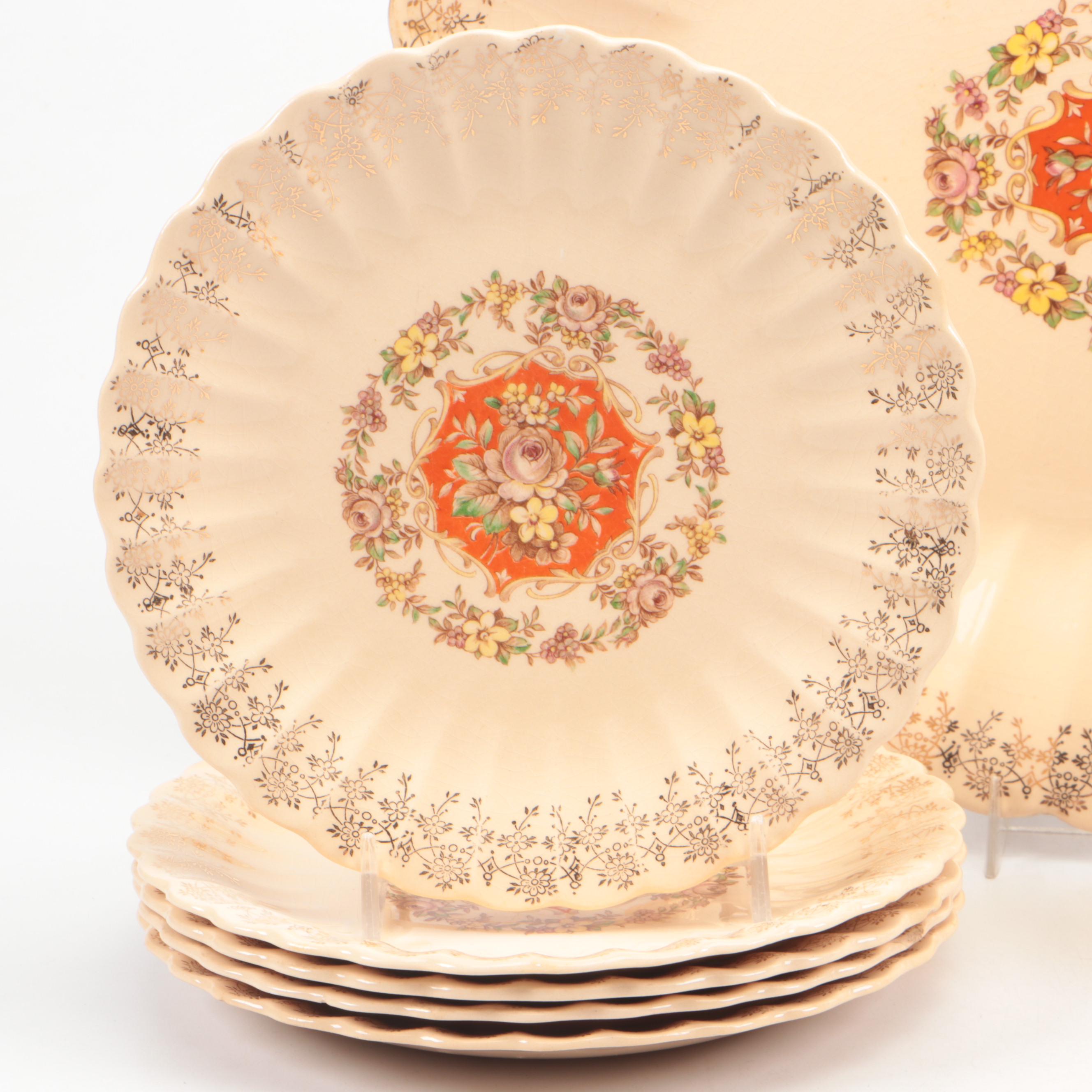 Sebring "Buddha" Dinnerware and Serving Pieces with Table Linens, 20th Century