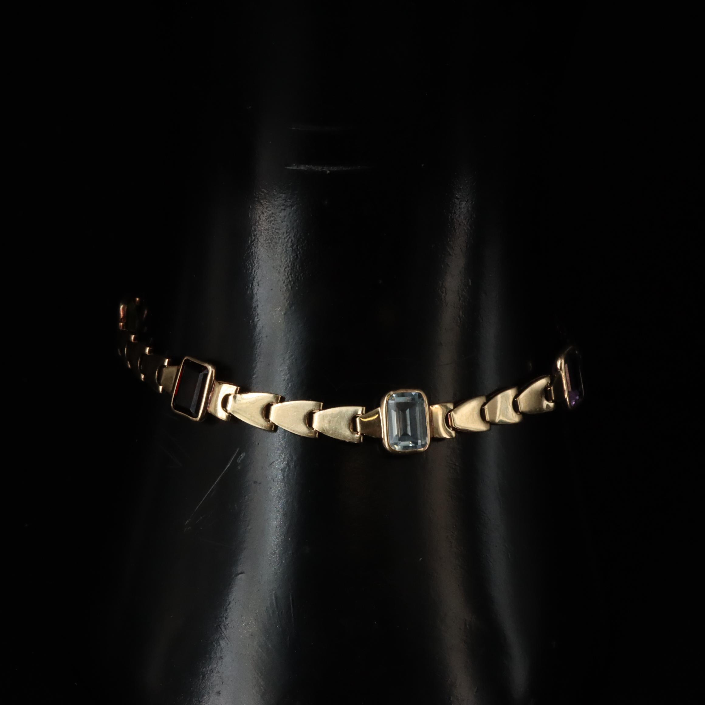 14K Multi-Gemstone Link Bracelet