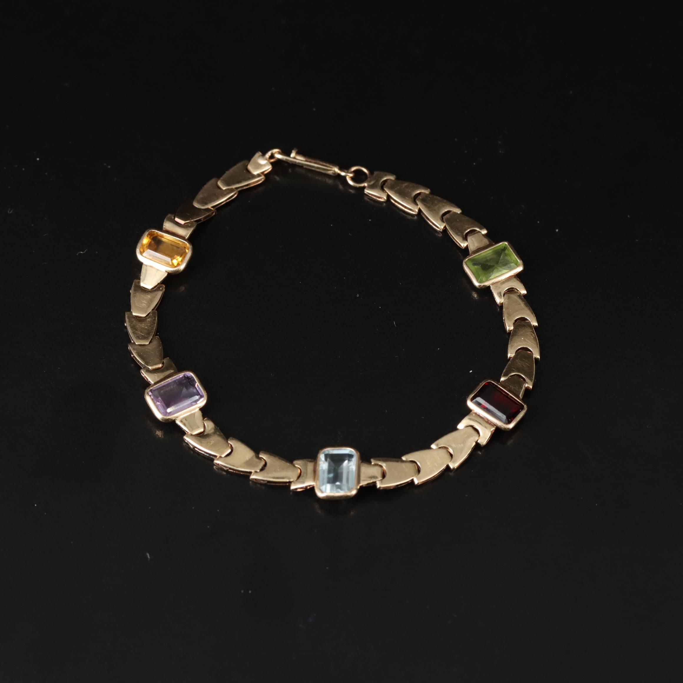 14K Multi-Gemstone Link Bracelet
