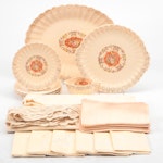 Sebring "Buddha" Dinnerware and Serving Pieces with Table Linens, 20th Century