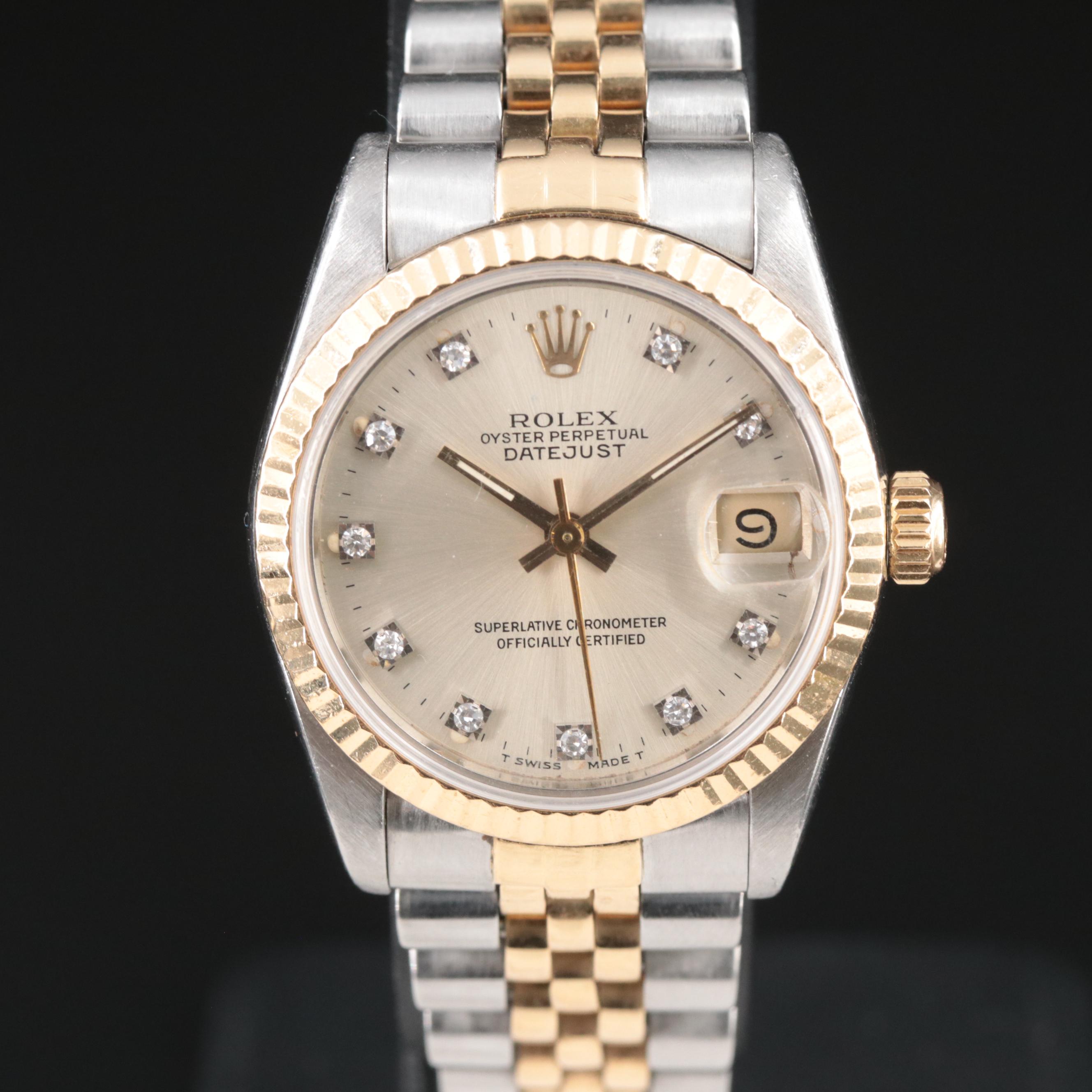 1985 Rolex Custom Diamond Dial Oyster Perpetual Datejust Watch