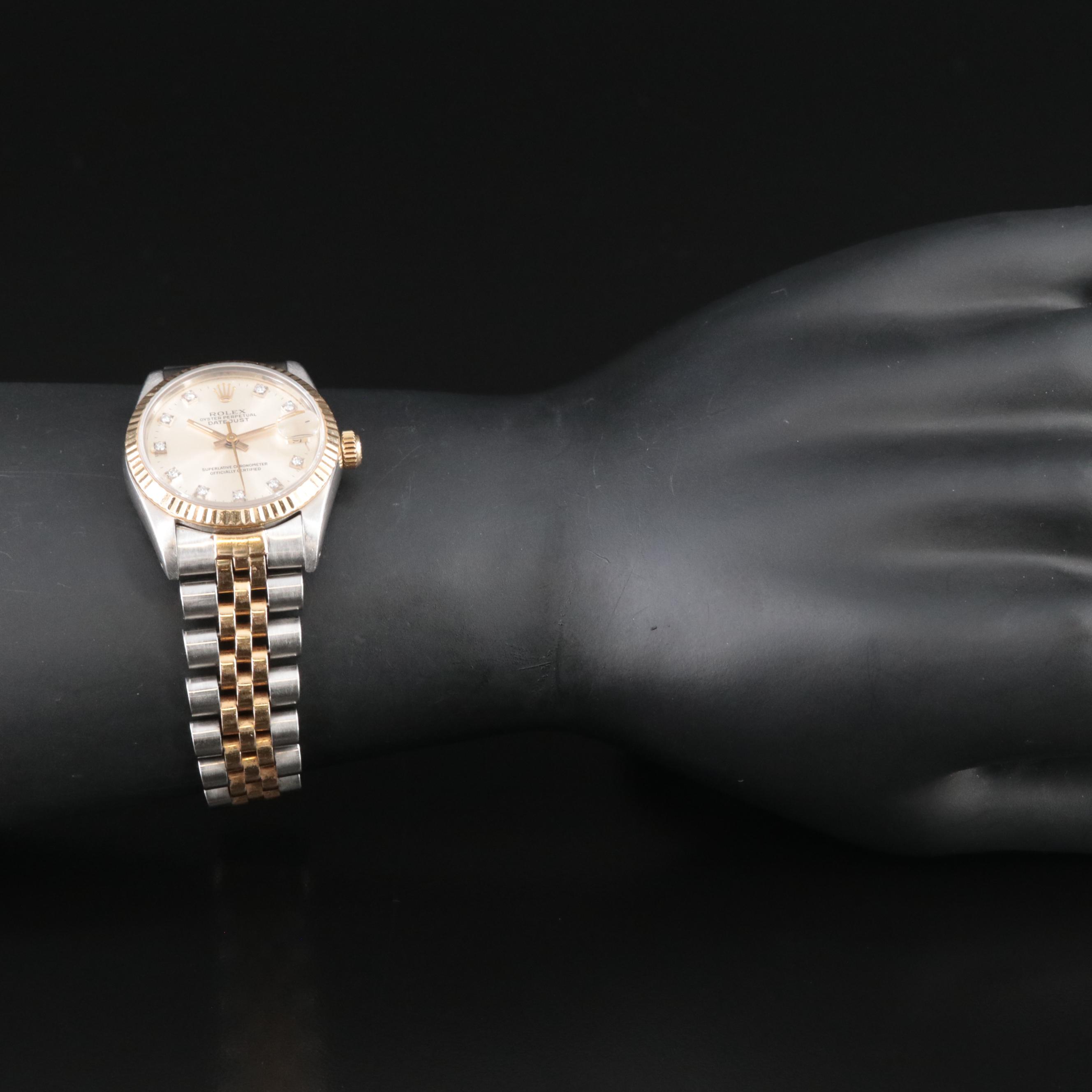 1985 Rolex Custom Diamond Dial Oyster Perpetual Datejust Watch