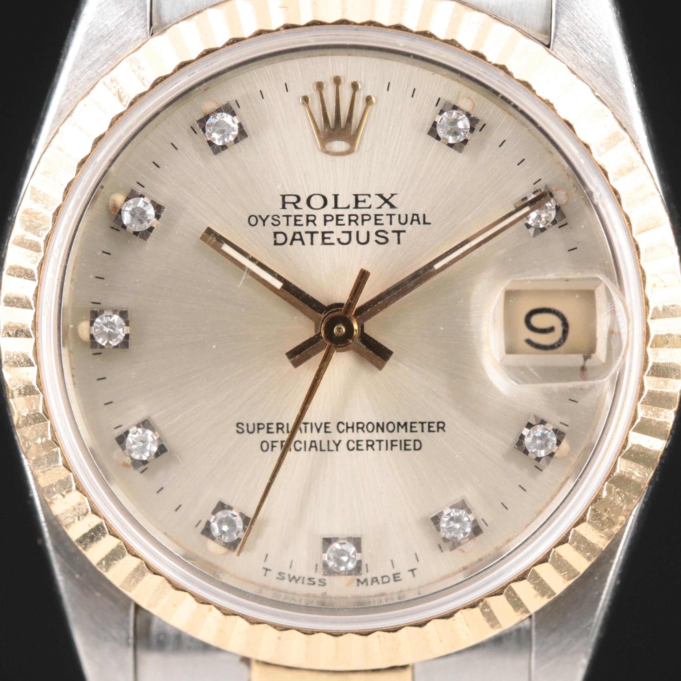 1985 Rolex Custom Diamond Dial Oyster Perpetual Datejust Watch