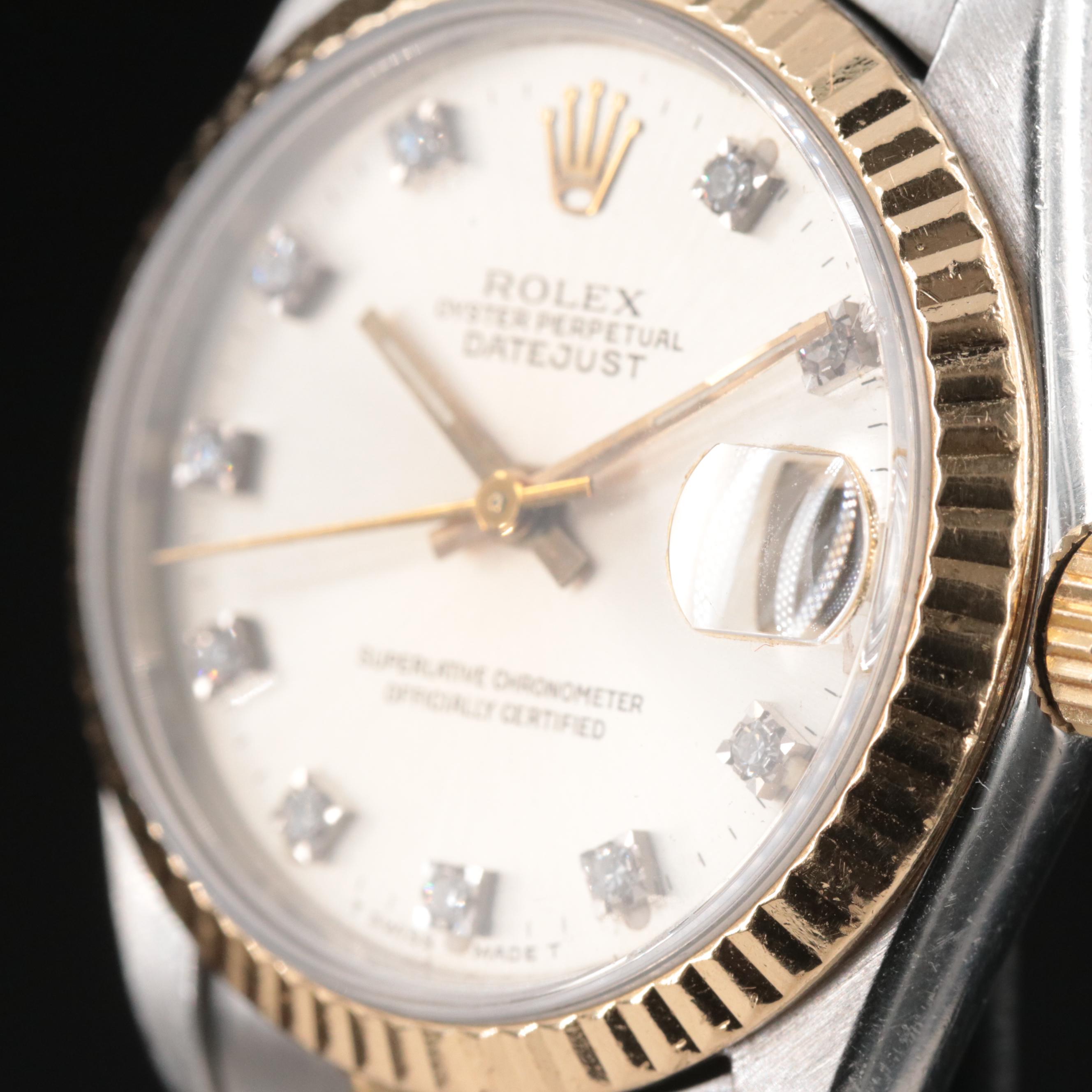 1985 Rolex Custom Diamond Dial Oyster Perpetual Datejust Watch