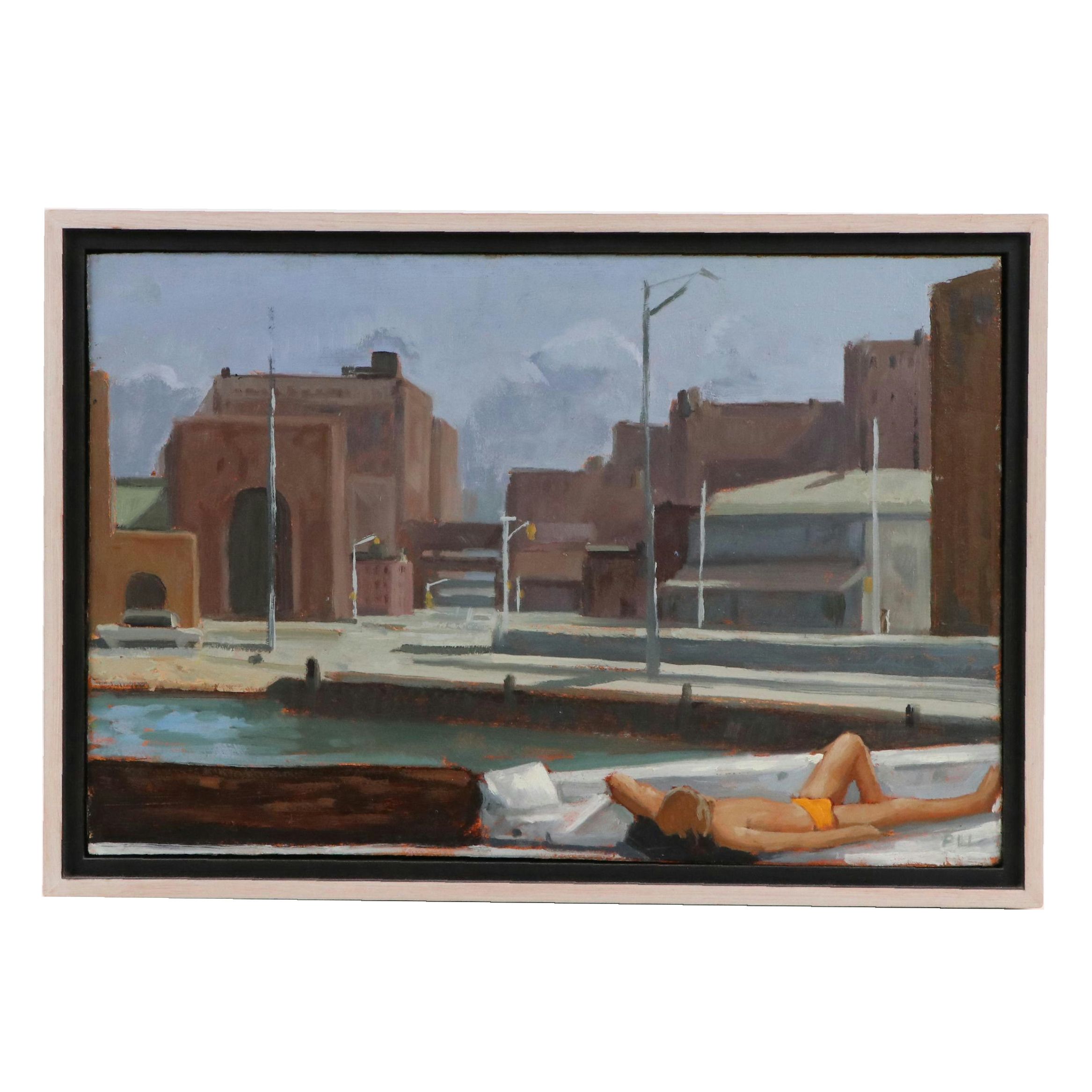 Patrick Webb Oil Painting of Reclining Figure "Sunbather," 1990