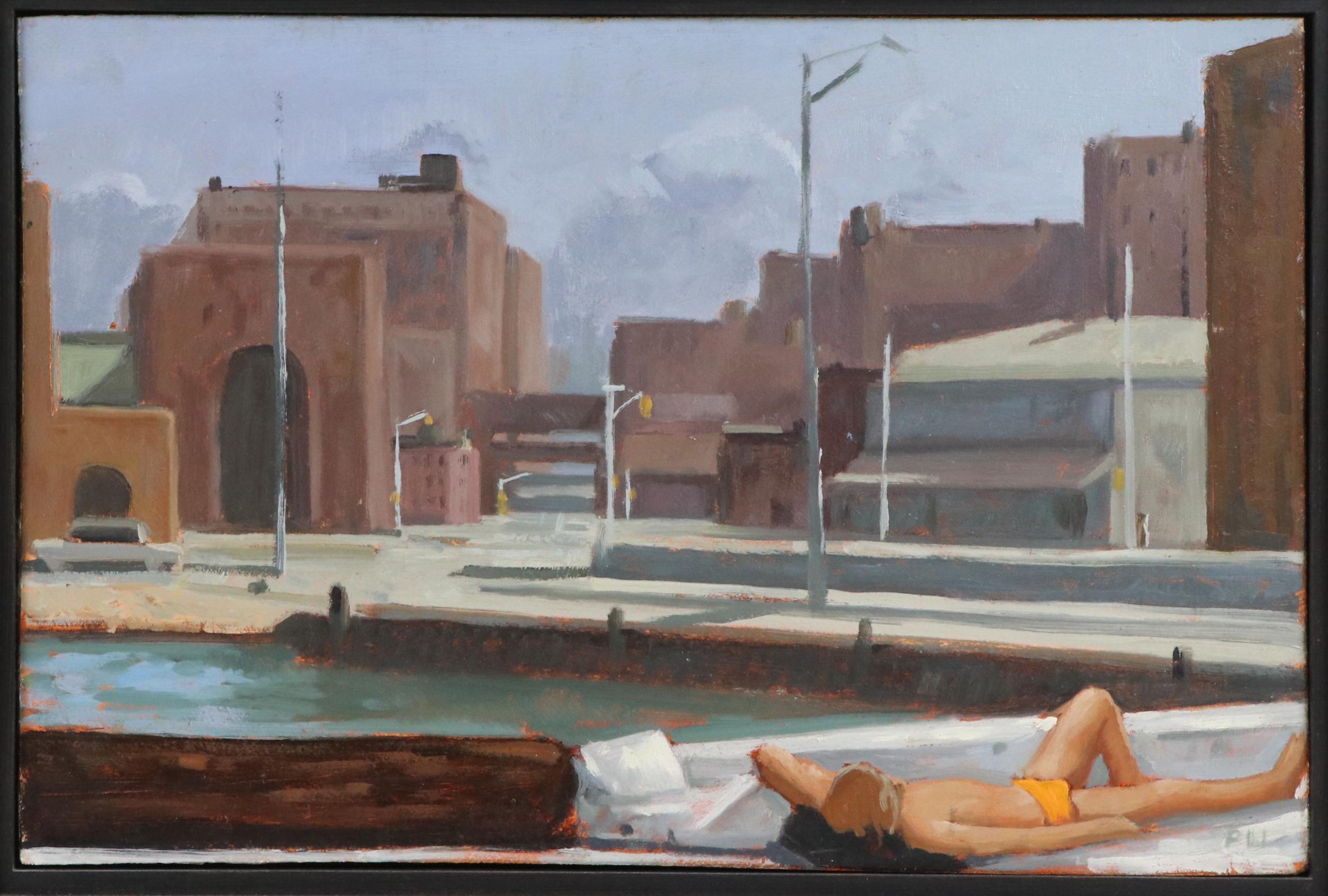 Patrick Webb Oil Painting of Reclining Figure "Sunbather," 1990