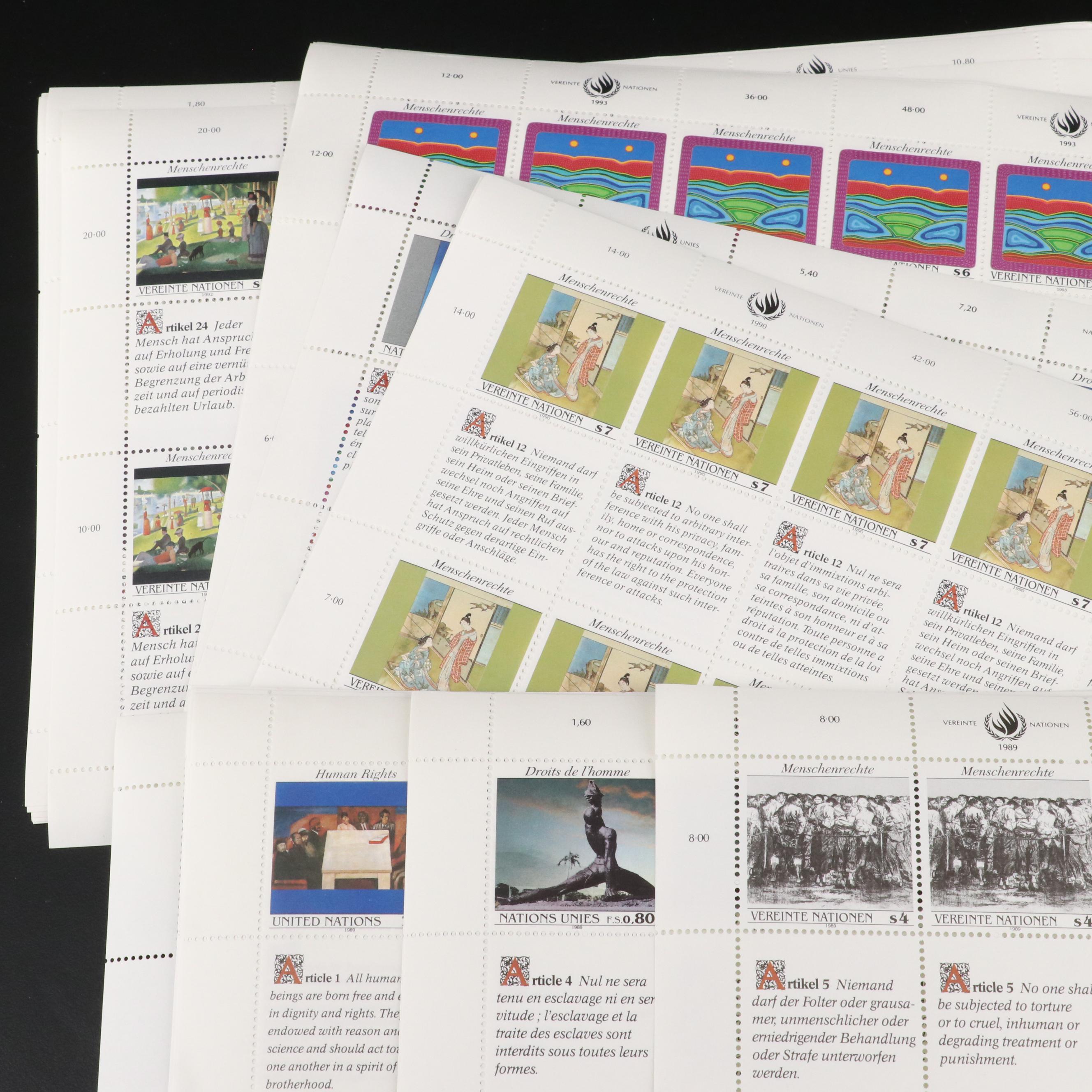 Assortment of Mint Condition United Nations Postage Stamps, 1990s to 2010s