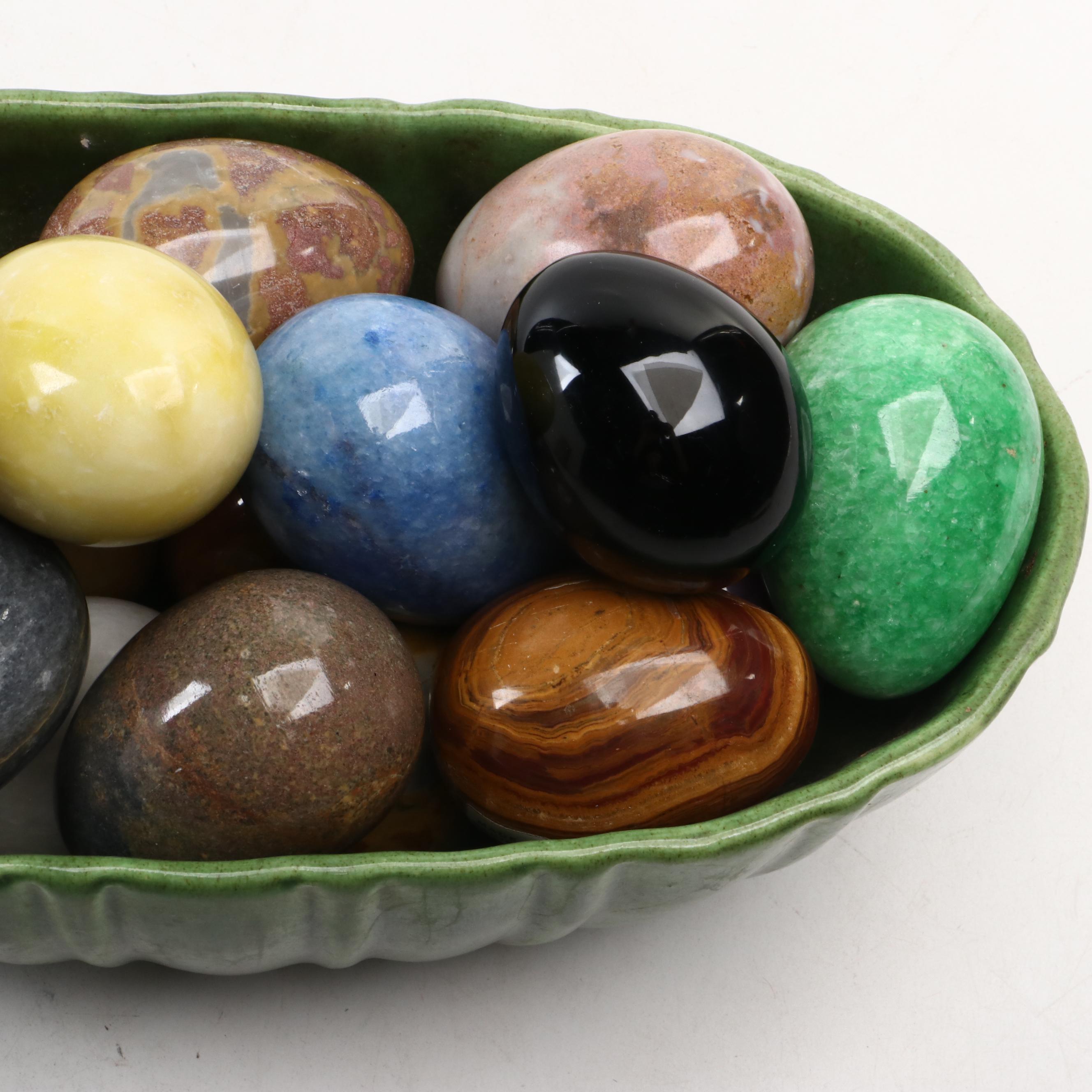 Haeger Pottery Planter with Polished Stone Eggs