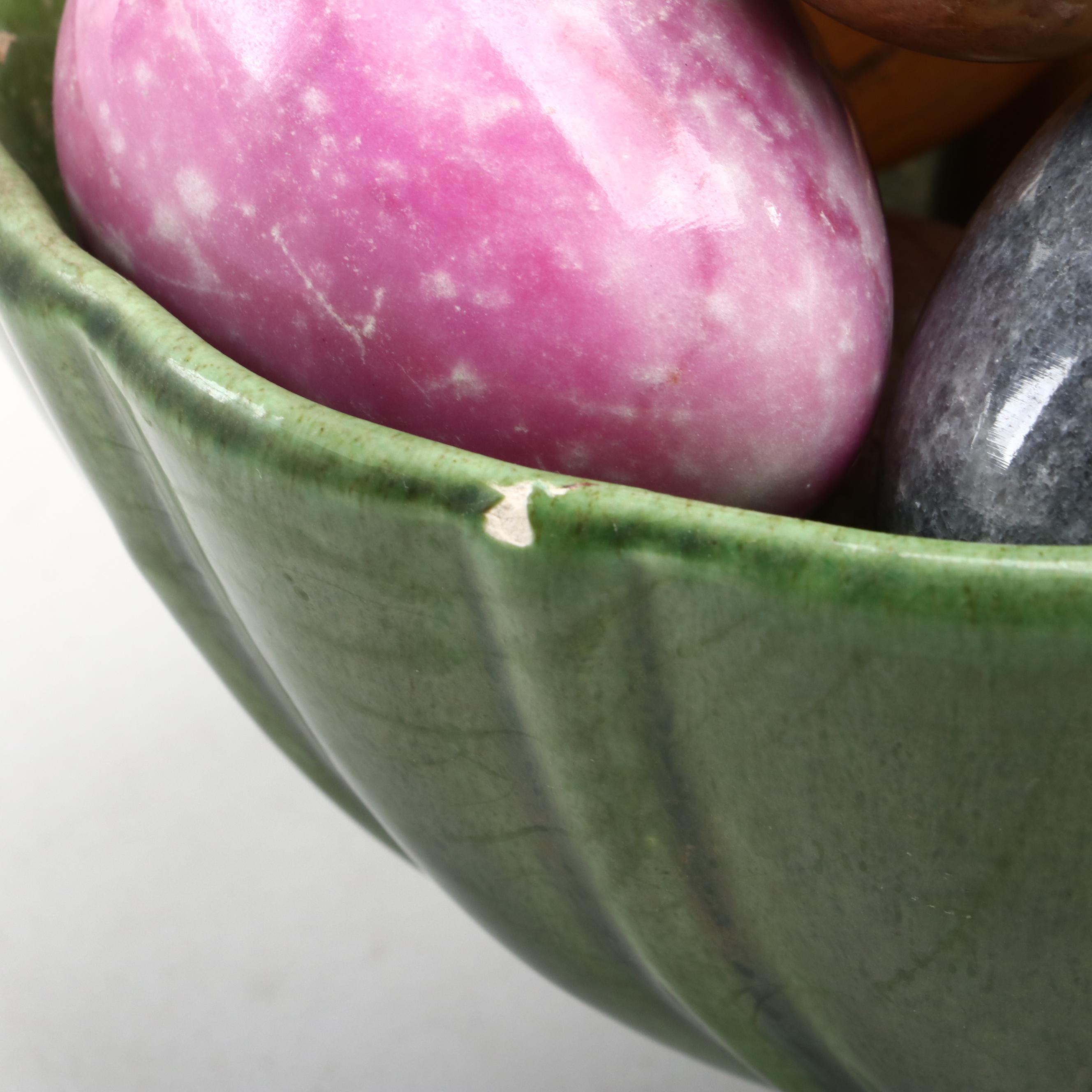 Haeger Pottery Planter with Polished Stone Eggs