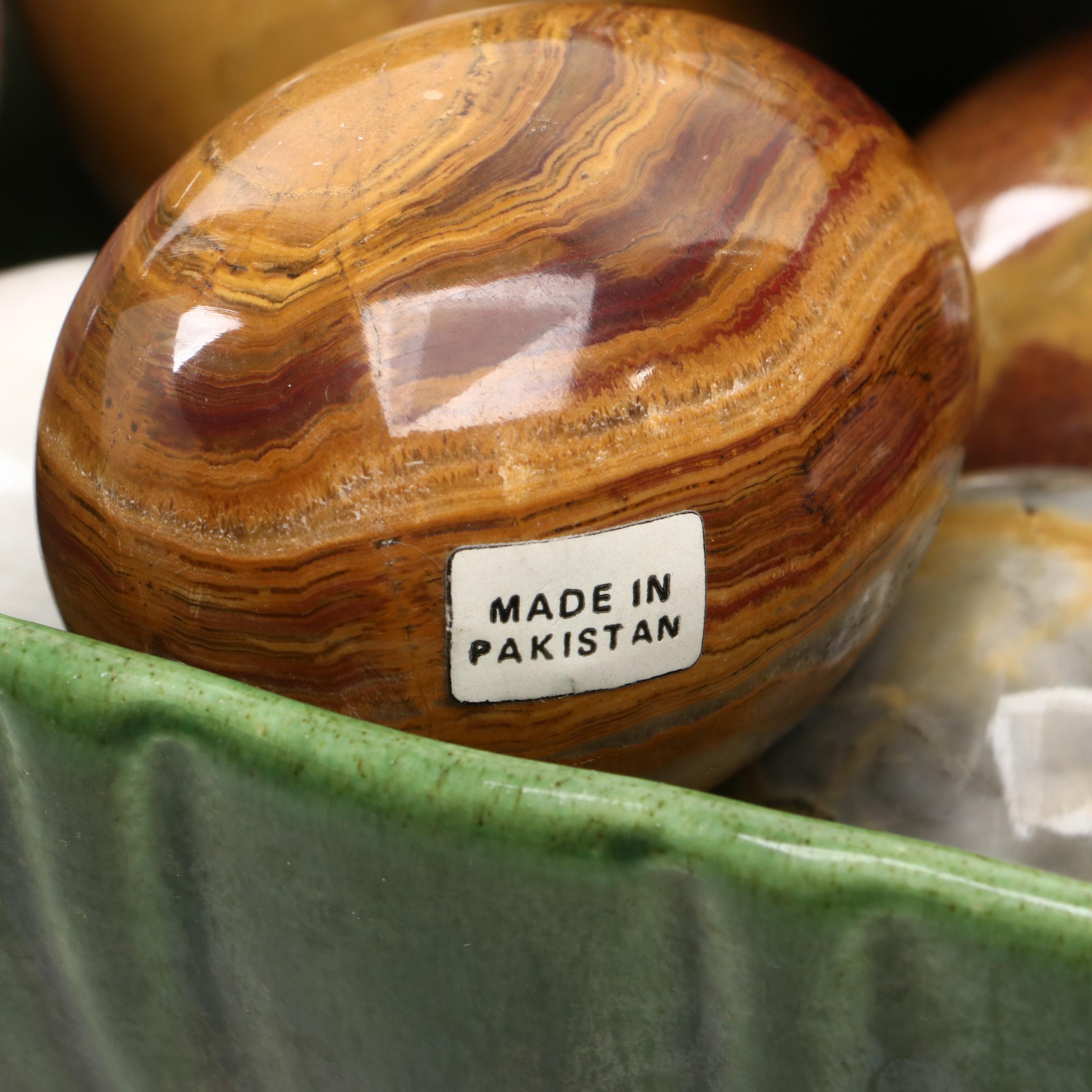 Haeger Pottery Planter with Polished Stone Eggs