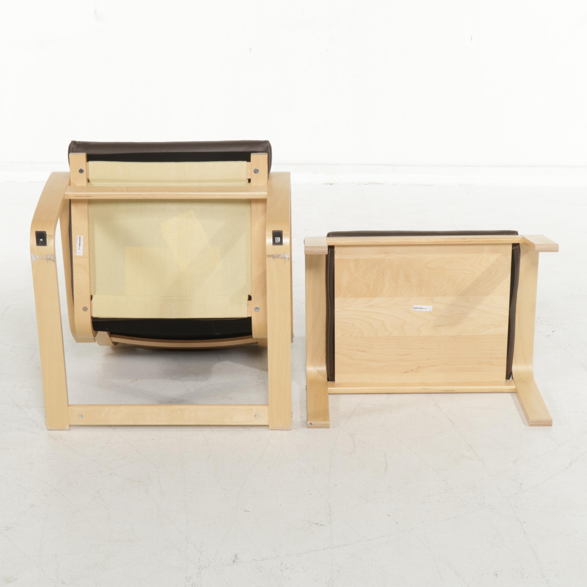 IKEA "Poäng" Laminated Beech and Leather-Upholstered Lounge Chair and Ottoman