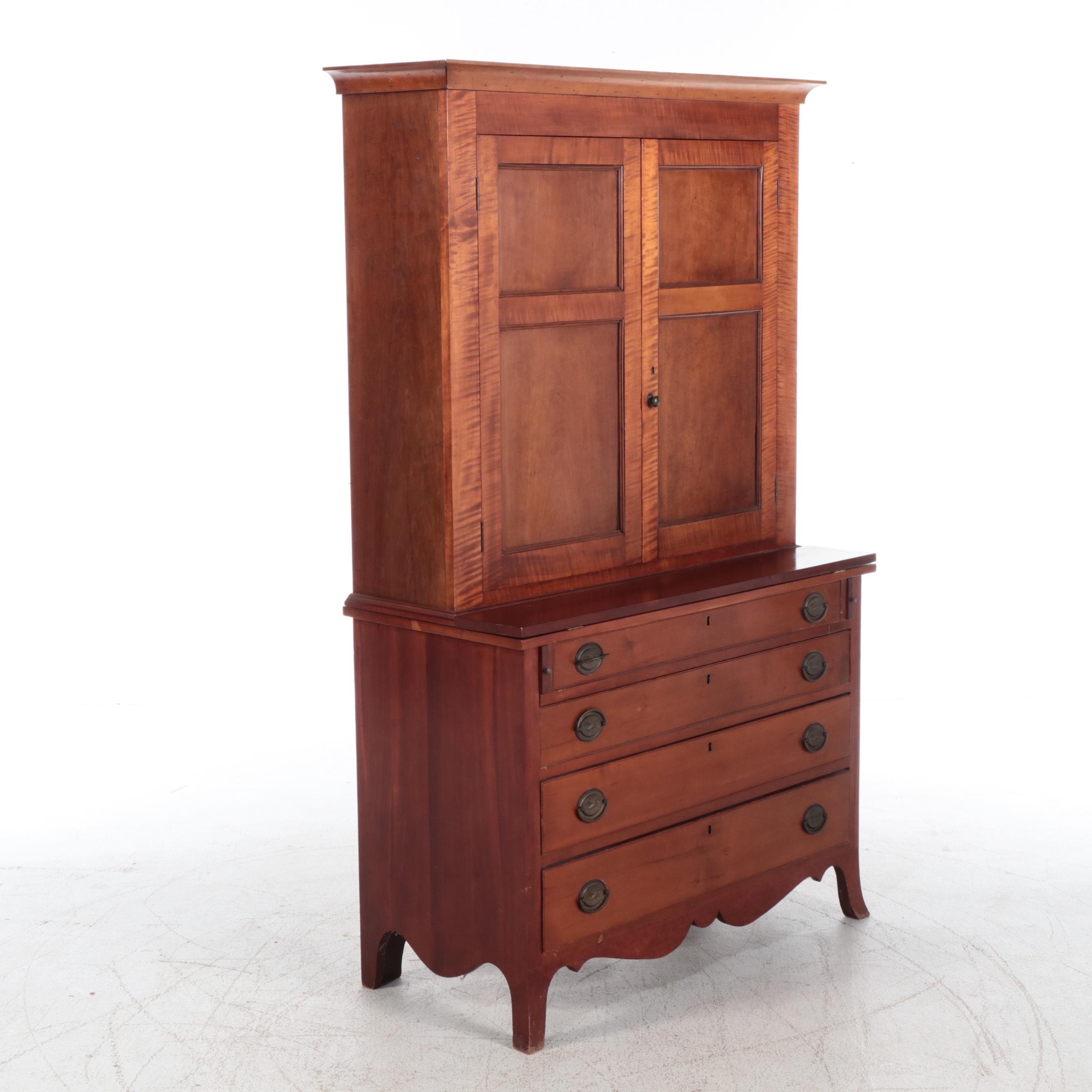 Federal Style Cherrywood and Figured Cherrywood Secretary Bookcase