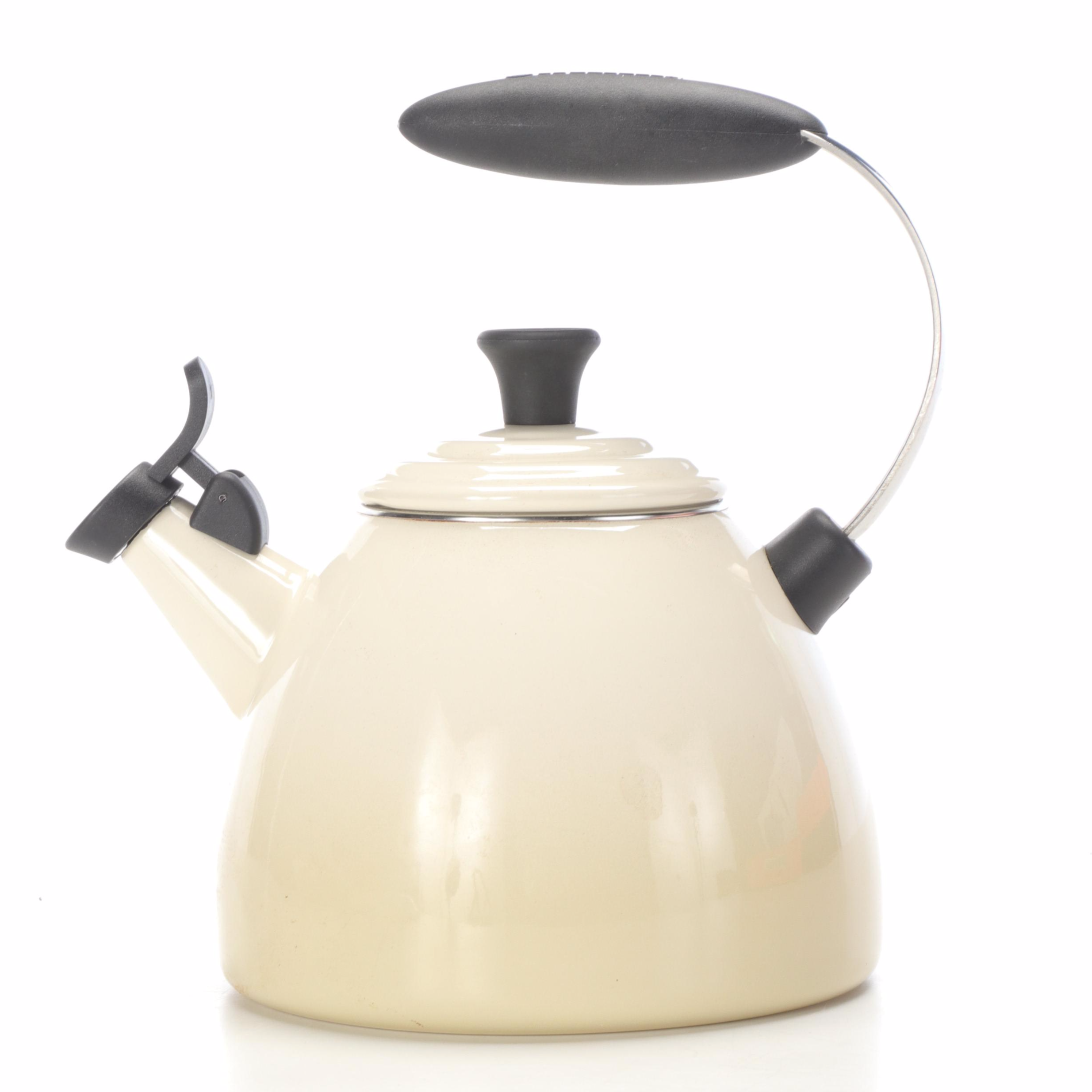 Le Creuset Cream Enameled Cast Iron Braiser Pan and Halo Tea Kettle