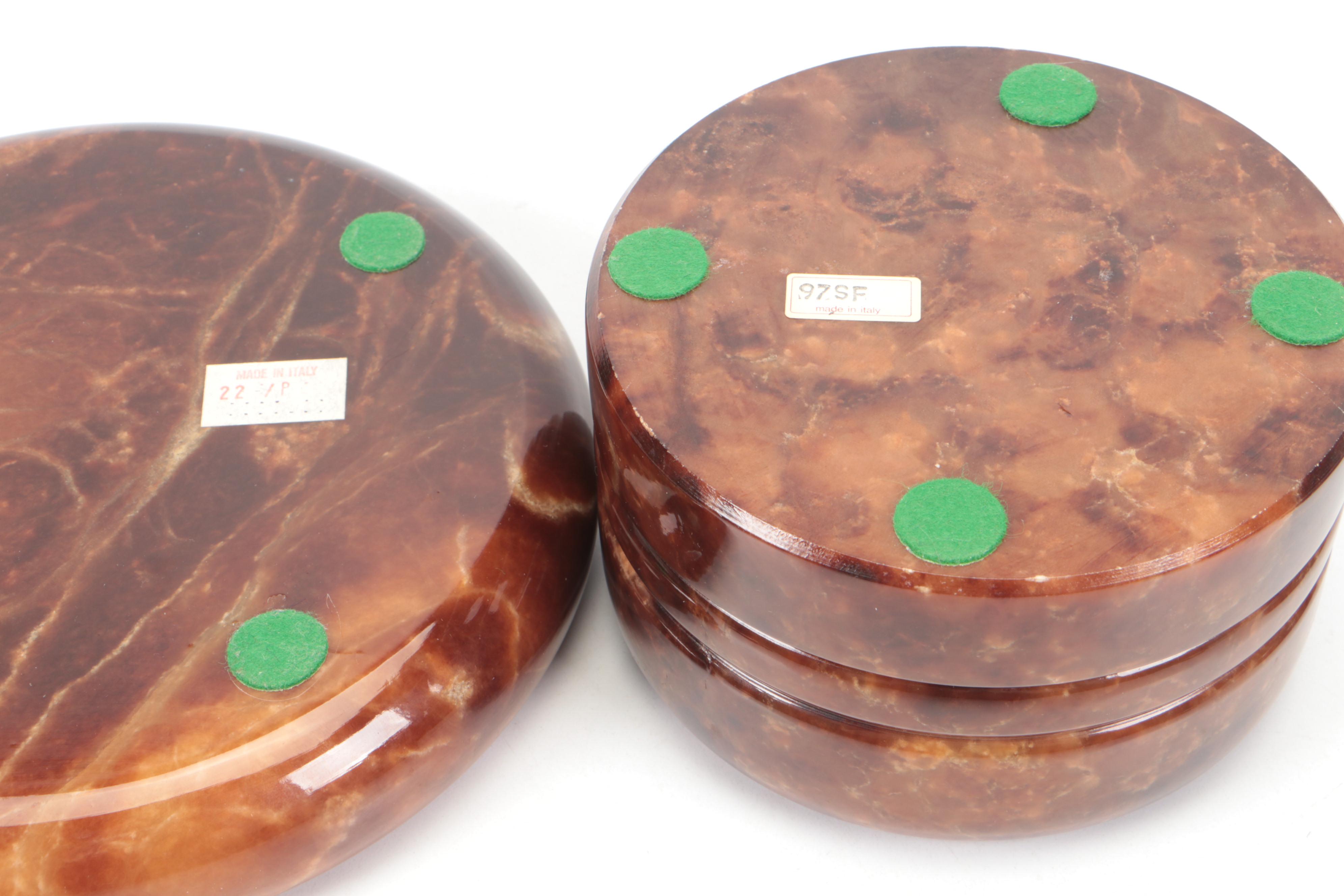 Italian Dyed Alabaster and Metal Hinged Box with Other Dyed Alabaster Box