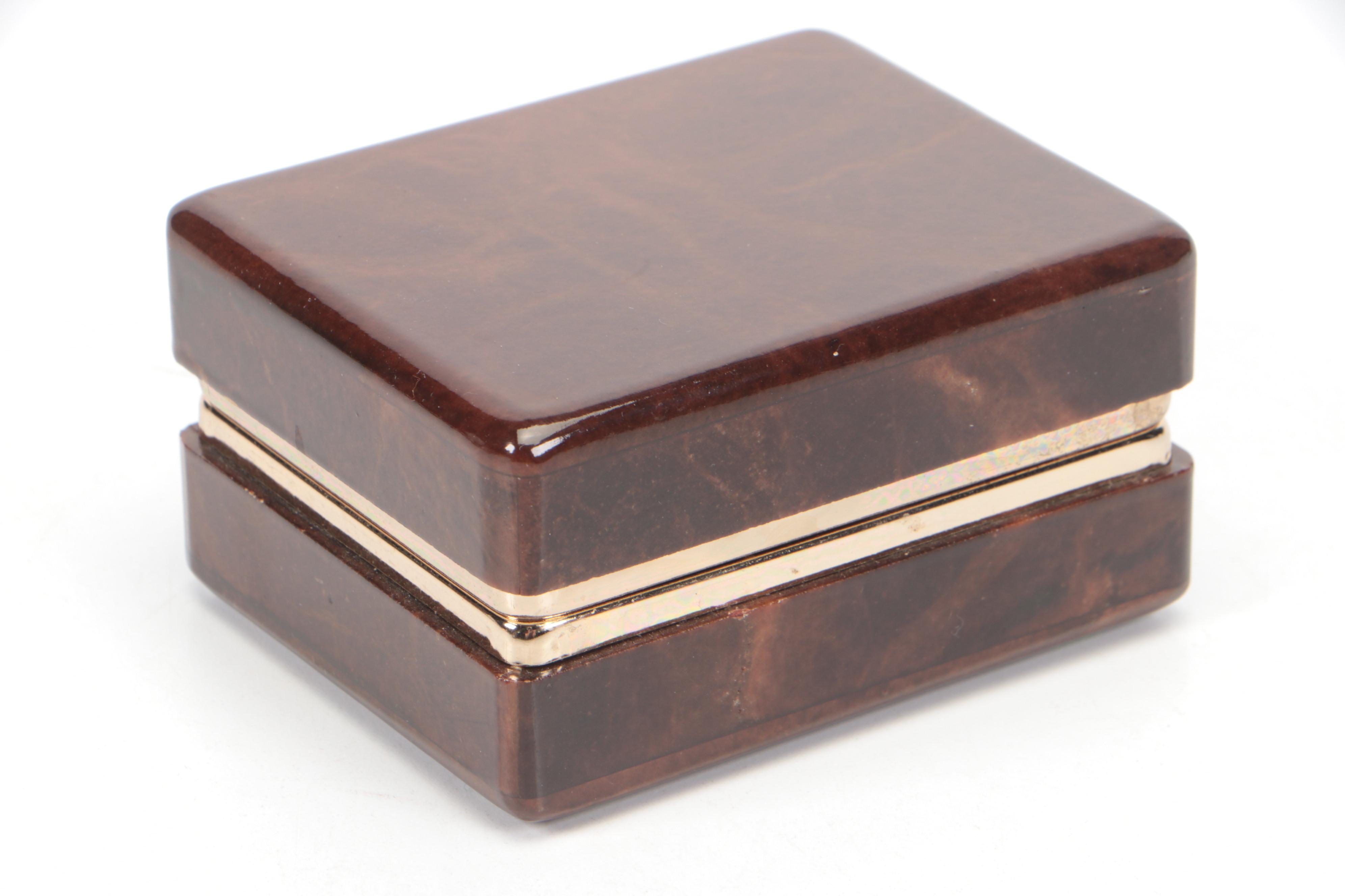 Italian Dyed Alabaster and Metal Hinged Box with Other Dyed Alabaster Box