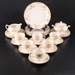 Homer Laughlin "Aristocrat" Ceramic Plates, Footed Cups, and Creamer Set