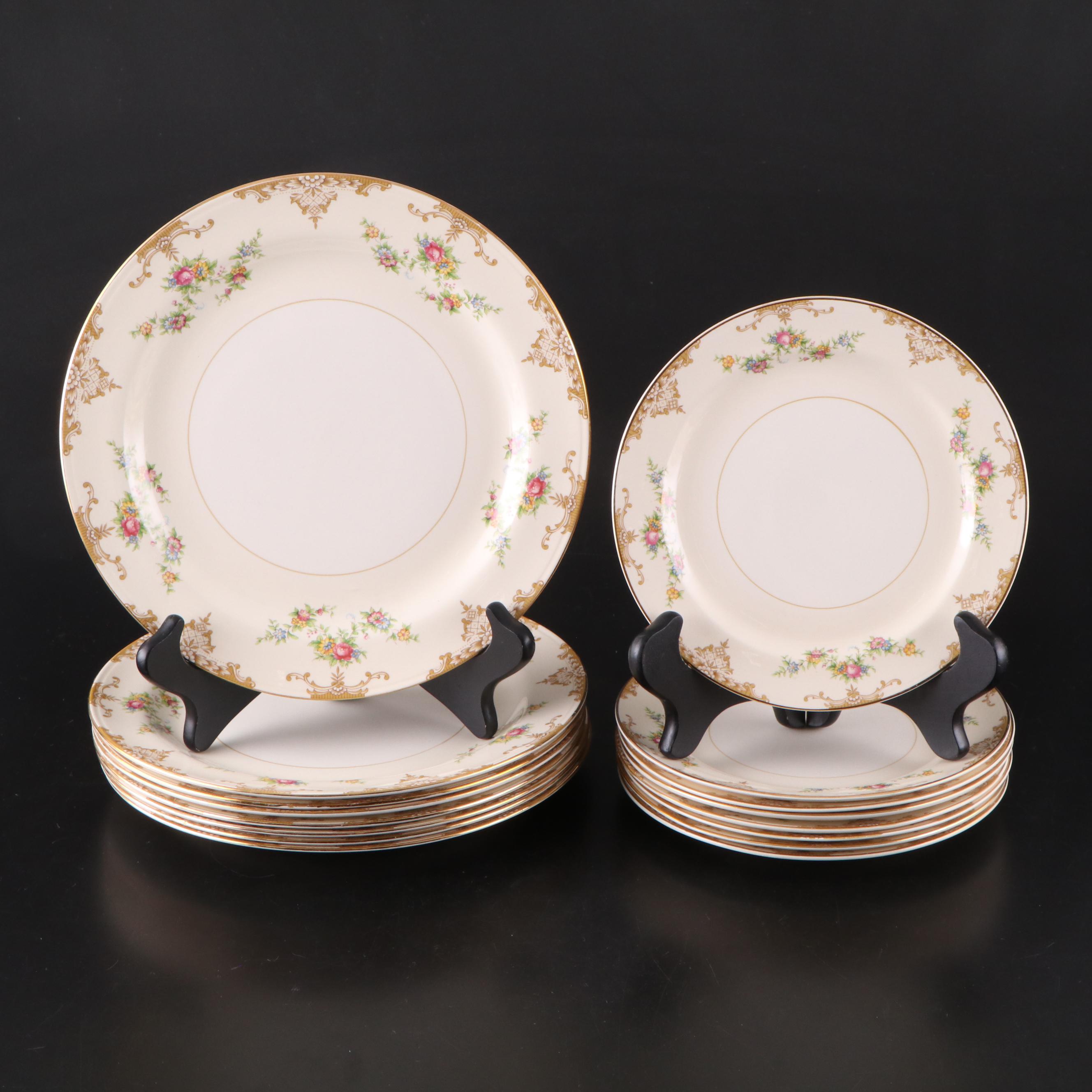 Homer Laughlin "Aristocrat" Ceramic Plates, Footed Cups, and Creamer Set