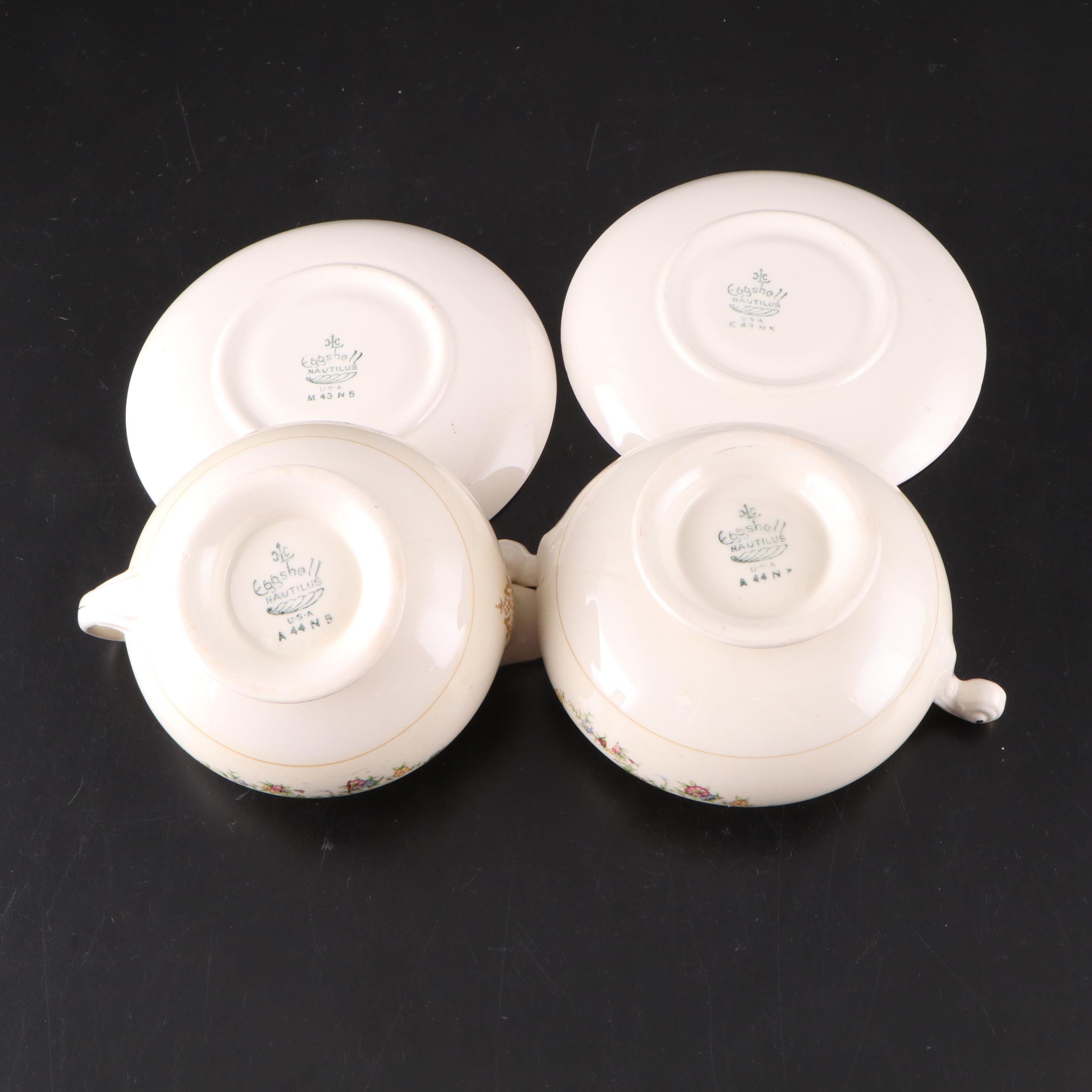 Homer Laughlin "Aristocrat" Ceramic Plates, Footed Cups, and Creamer Set