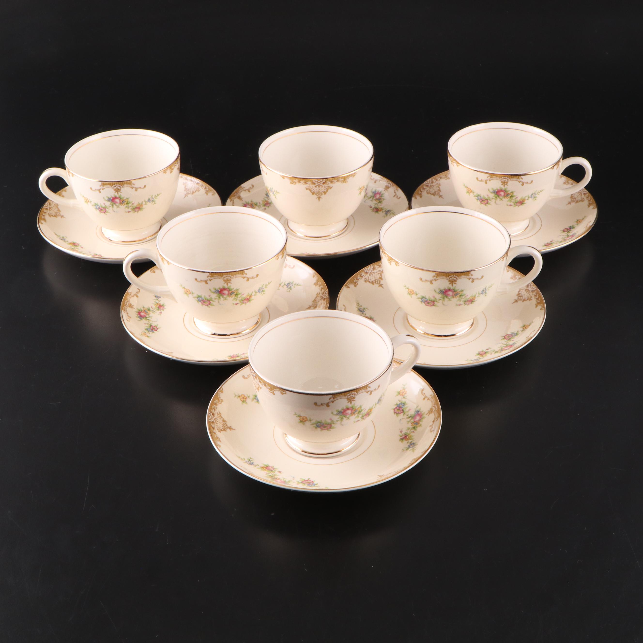 Homer Laughlin "Aristocrat" Ceramic Plates, Footed Cups, and Creamer Set