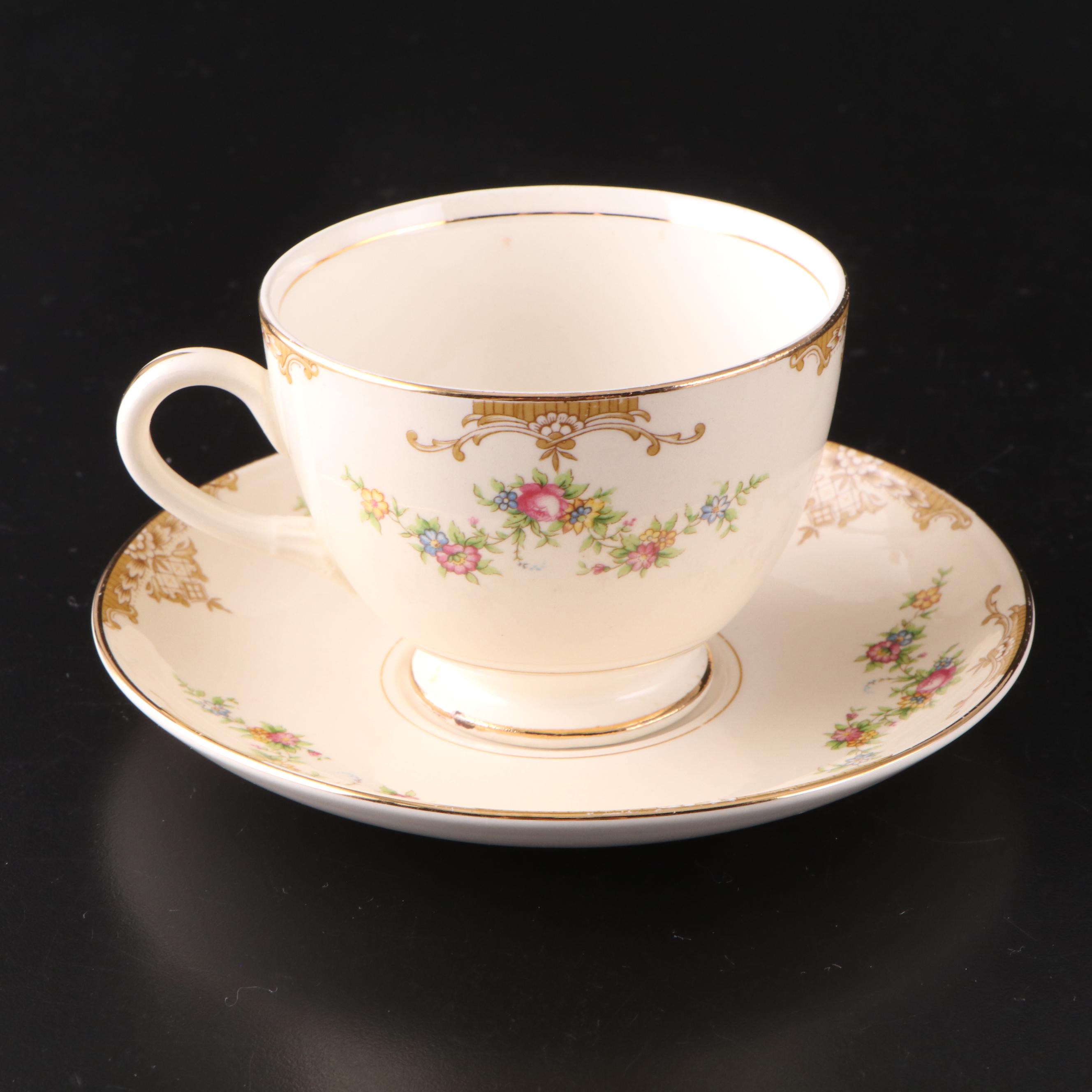 Homer Laughlin "Aristocrat" Ceramic Plates, Footed Cups, and Creamer Set