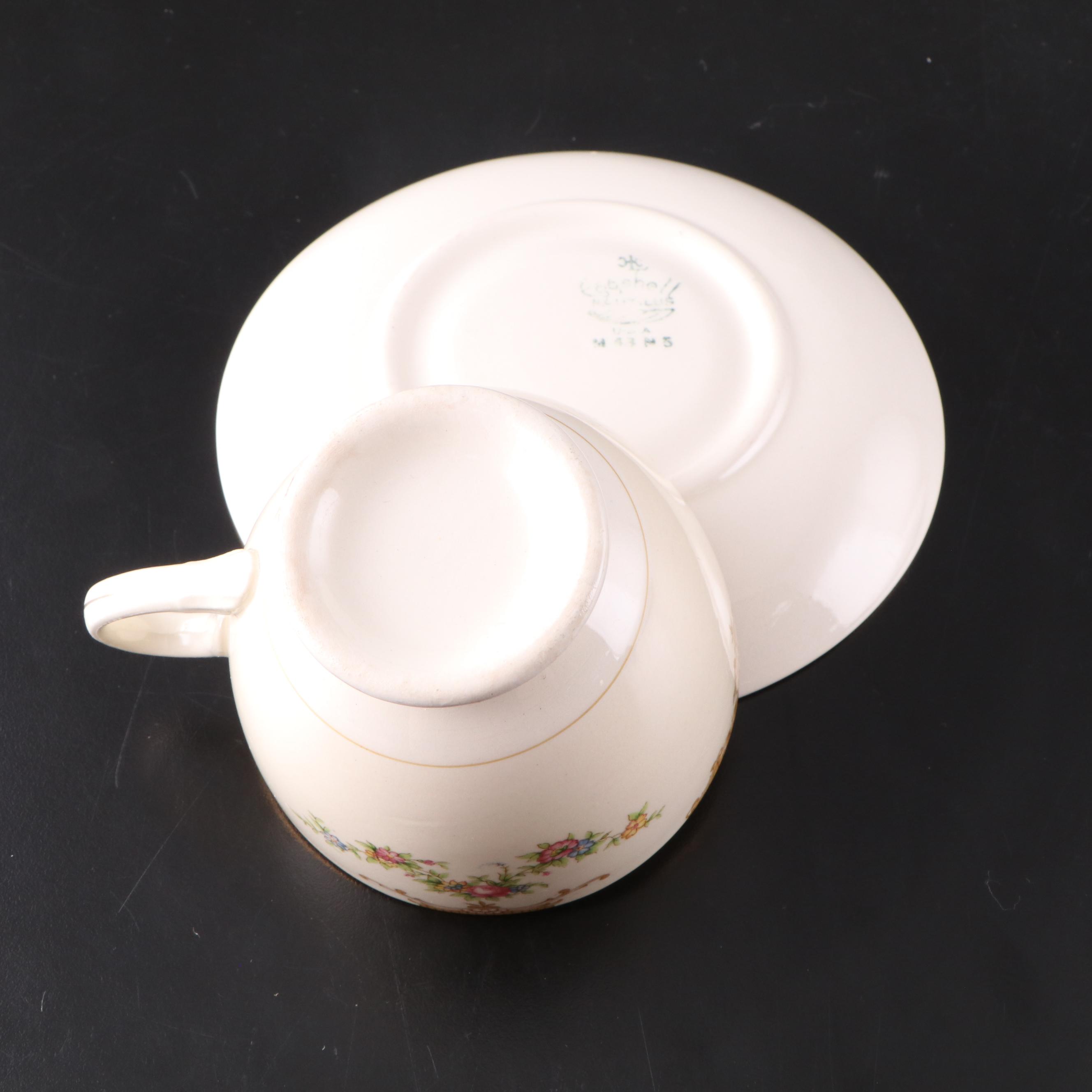 Homer Laughlin "Aristocrat" Ceramic Plates, Footed Cups, and Creamer Set