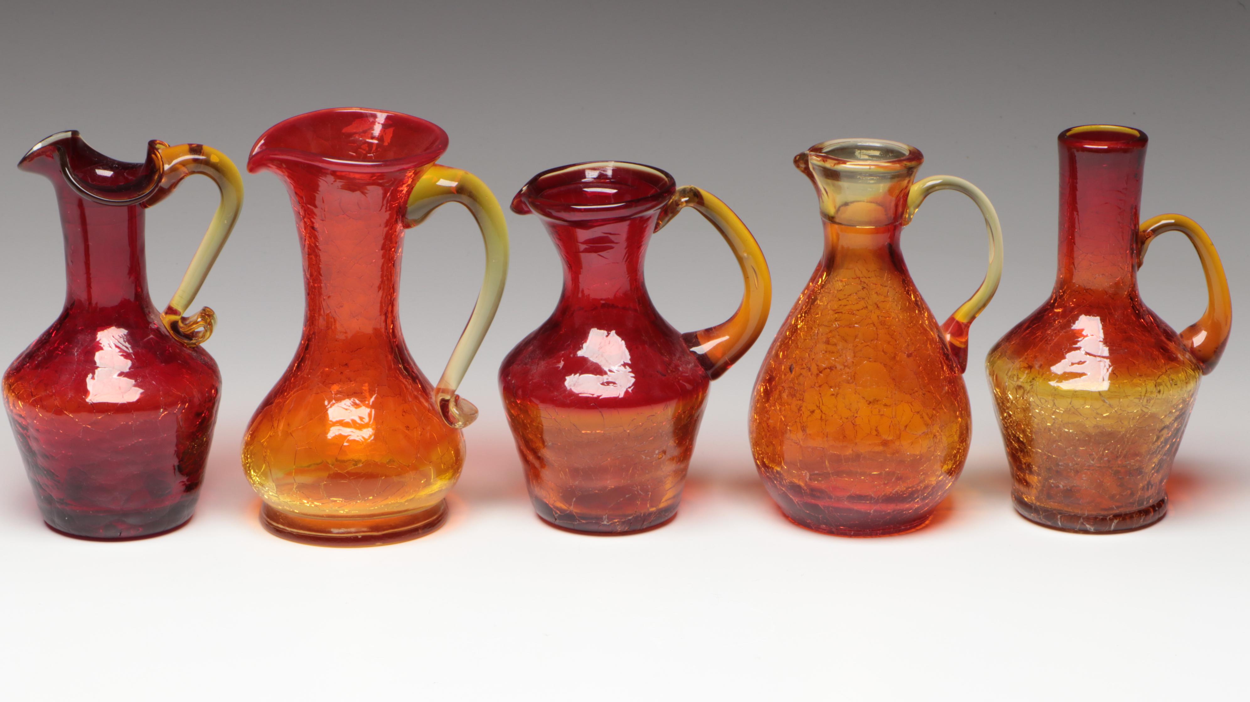 Small Hand Blown Amberina Crackle Glass Pitchers and More