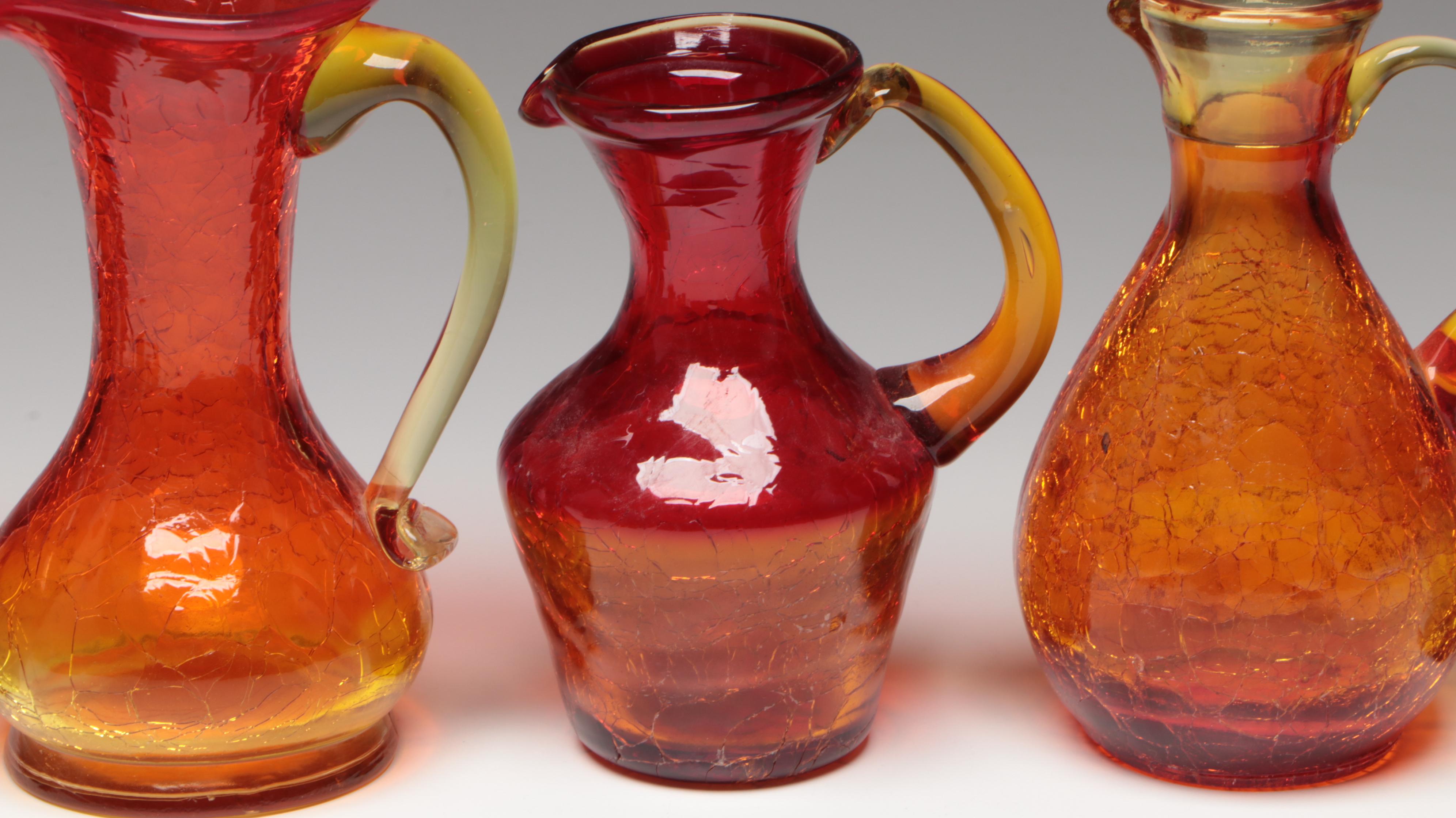 Small Hand Blown Amberina Crackle Glass Pitchers and More