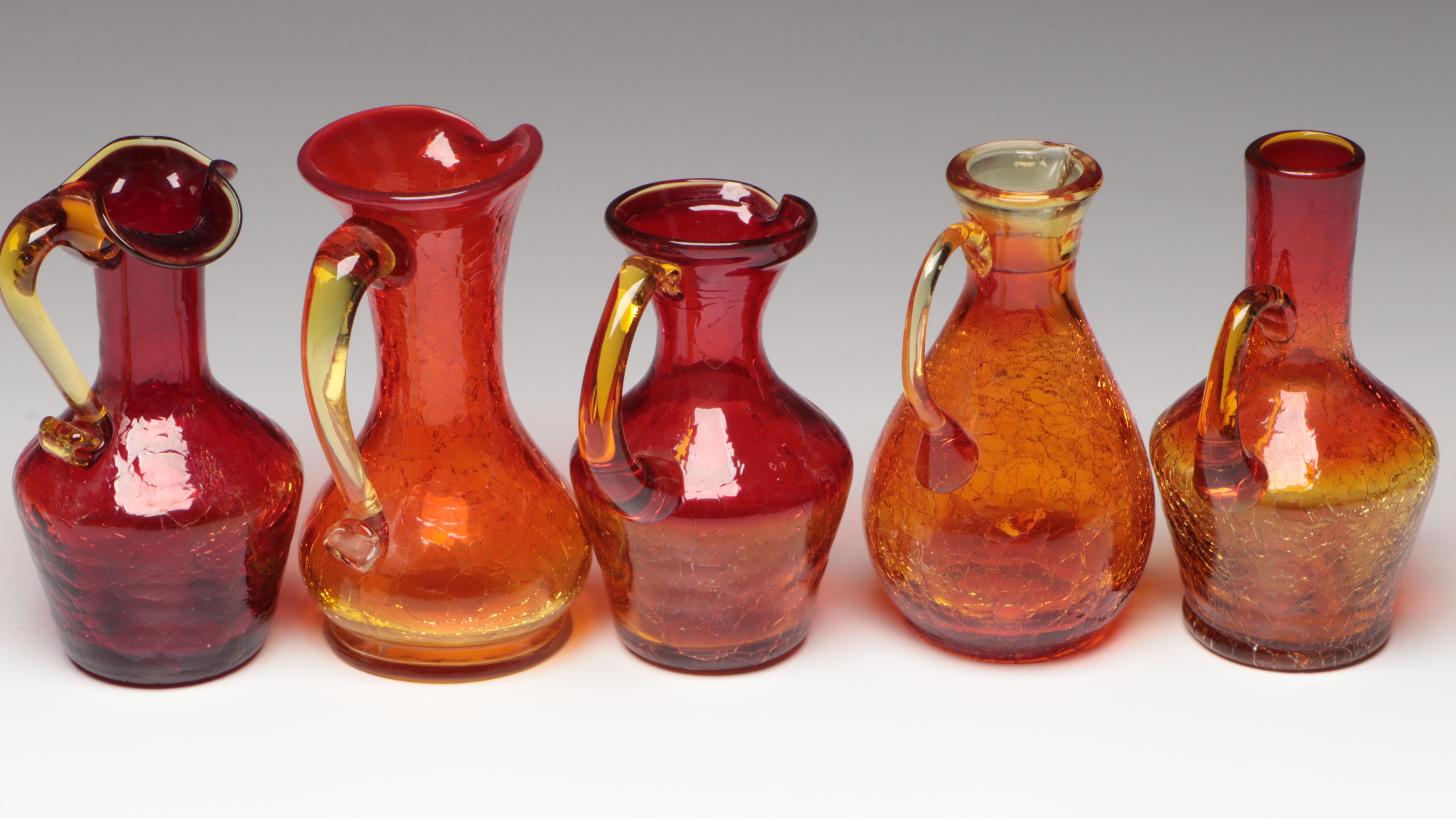 Small Hand Blown Amberina Crackle Glass Pitchers and More