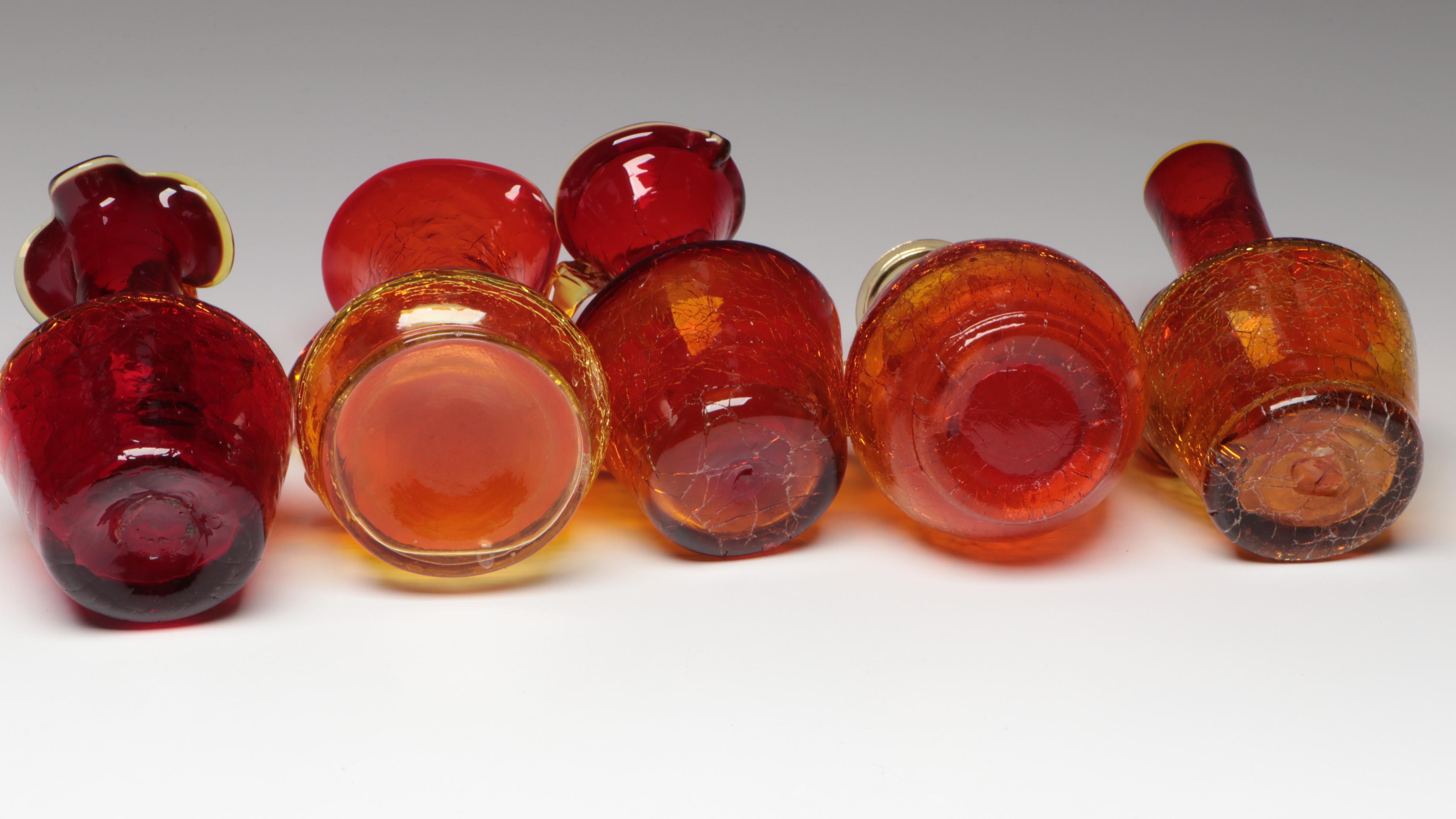 Small Hand Blown Amberina Crackle Glass Pitchers and More