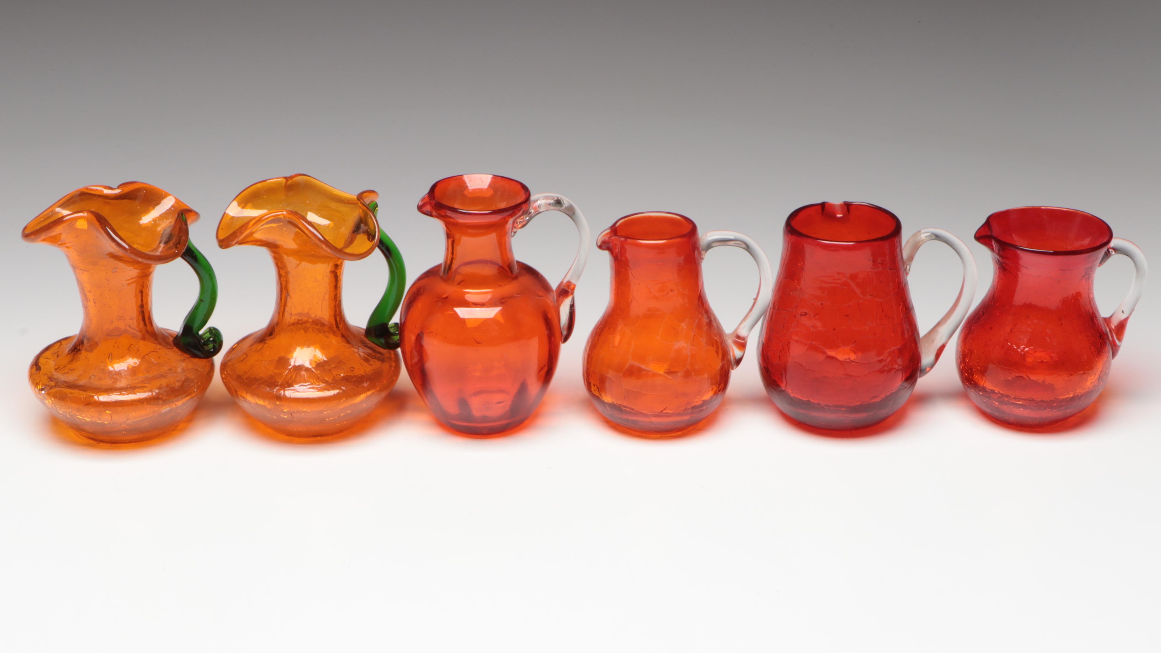 Small Hand Blown Amberina Crackle Glass Pitchers and More
